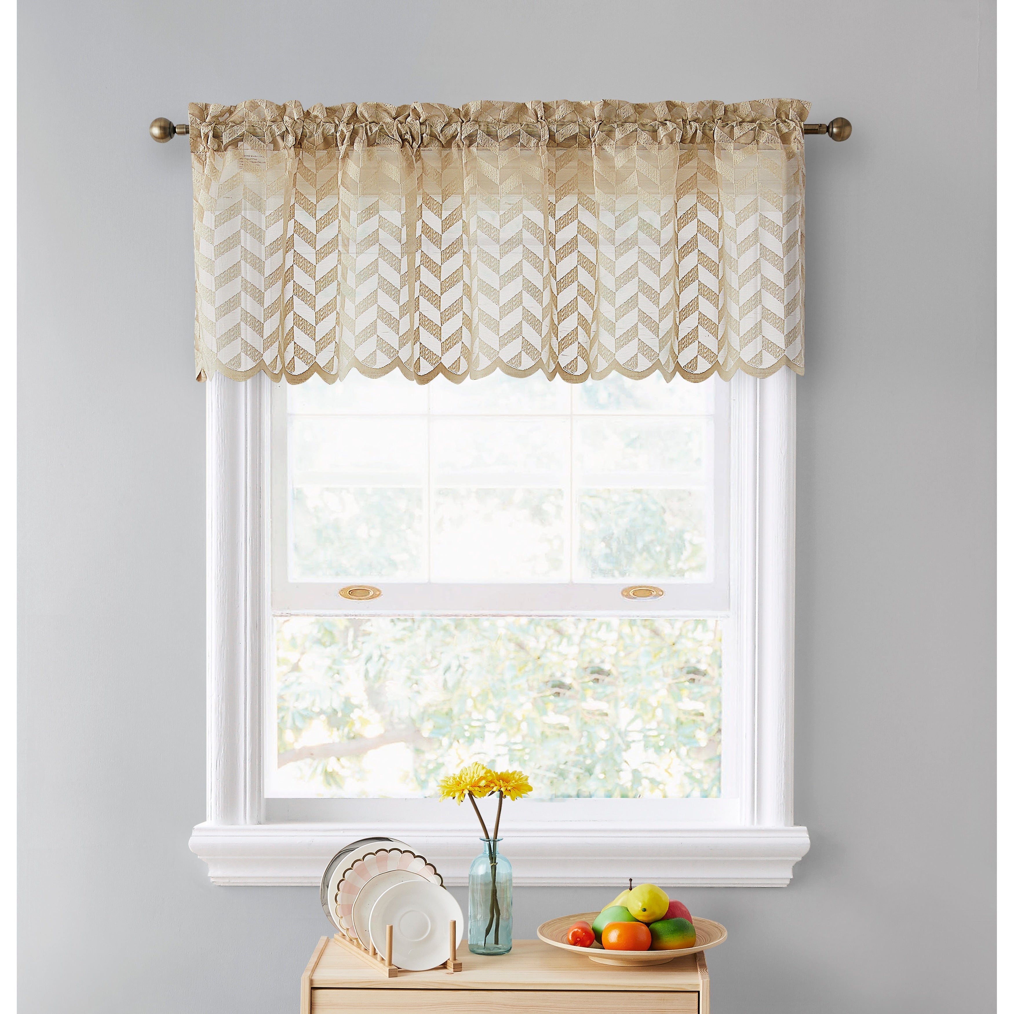 HLC.me Herringbone Lace Sheer Kitchen Cafe Curtain Tiers Swags Valance for Small Windows & Bathroom