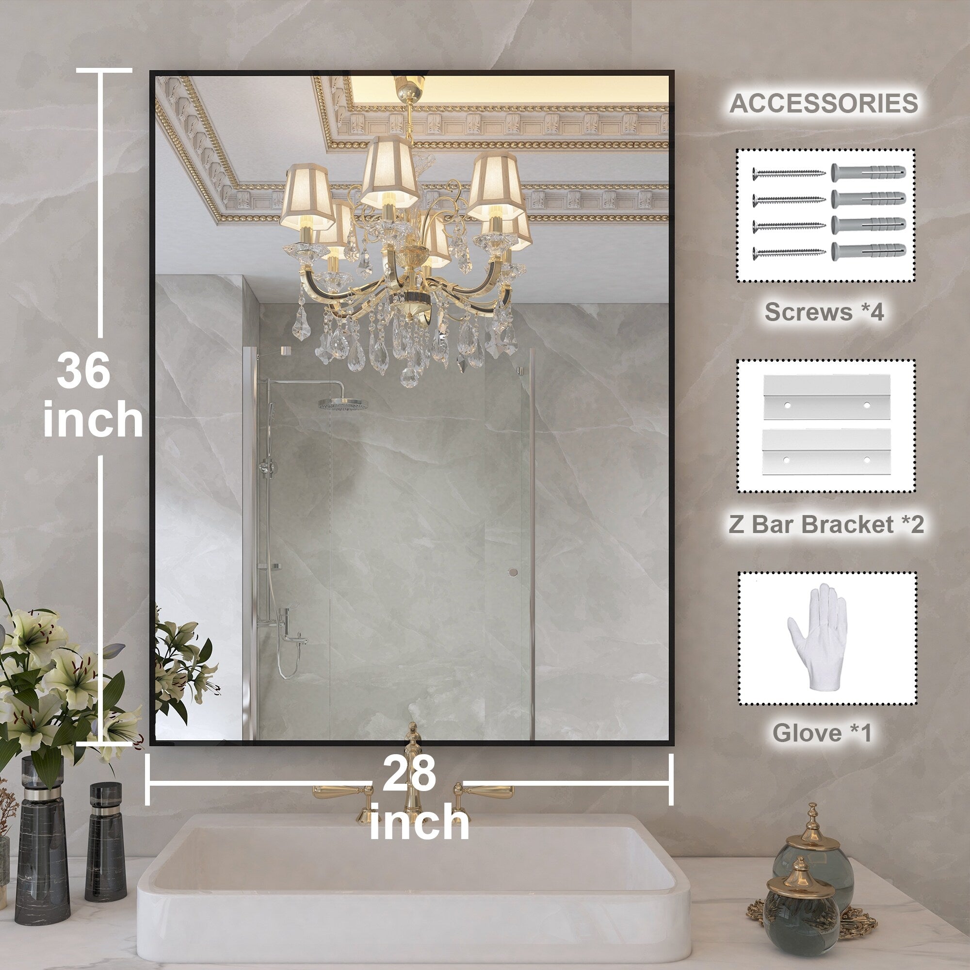 Aluminum Alloy Framed Wall Mounted Bathroom Vanity Accent Mirror in