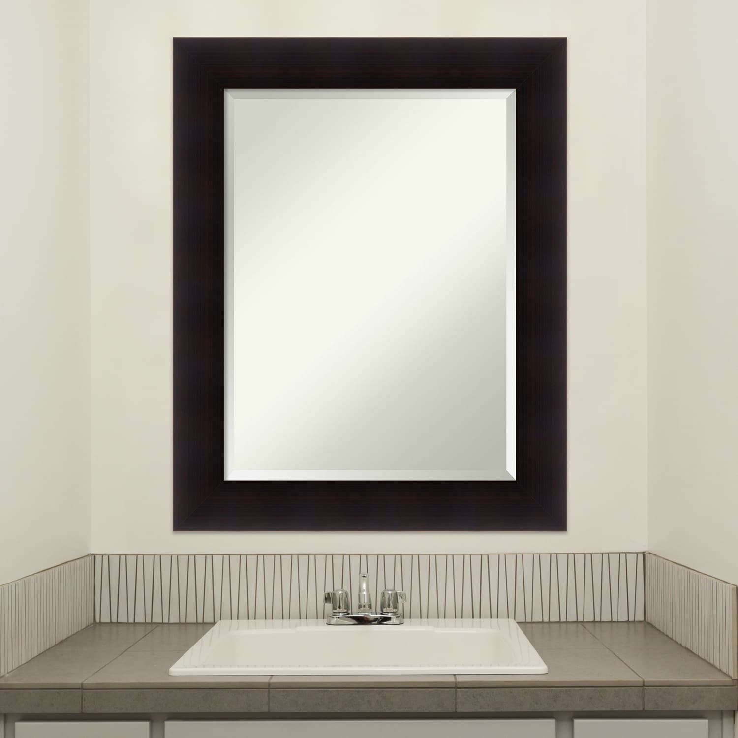 Beveled Wood Bathroom Wall Mirror - Portico Espresso Frame