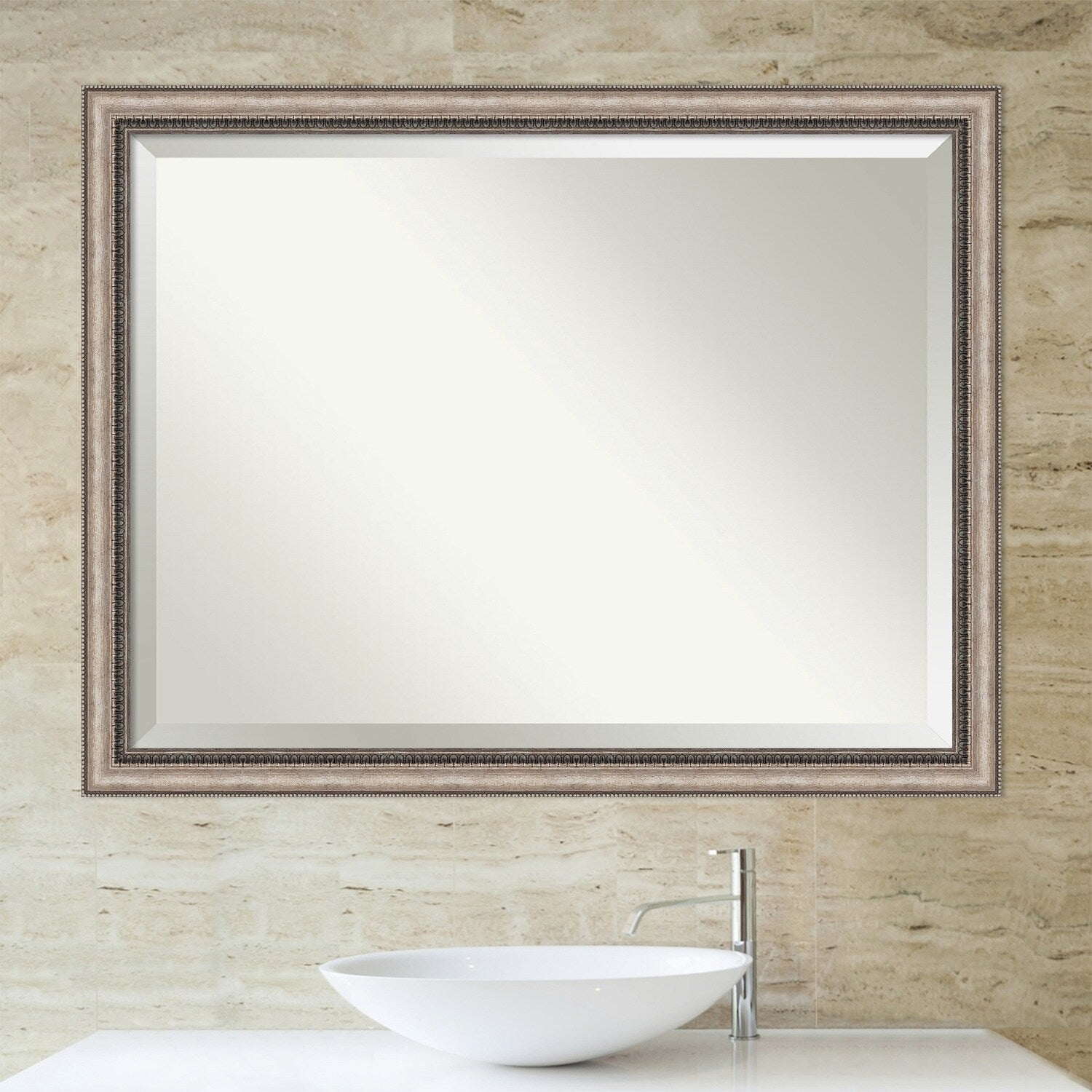 Beveled Bathroom Wall Mirror - Lyla Ornate Silver Frame - Lyla Ornate Silver