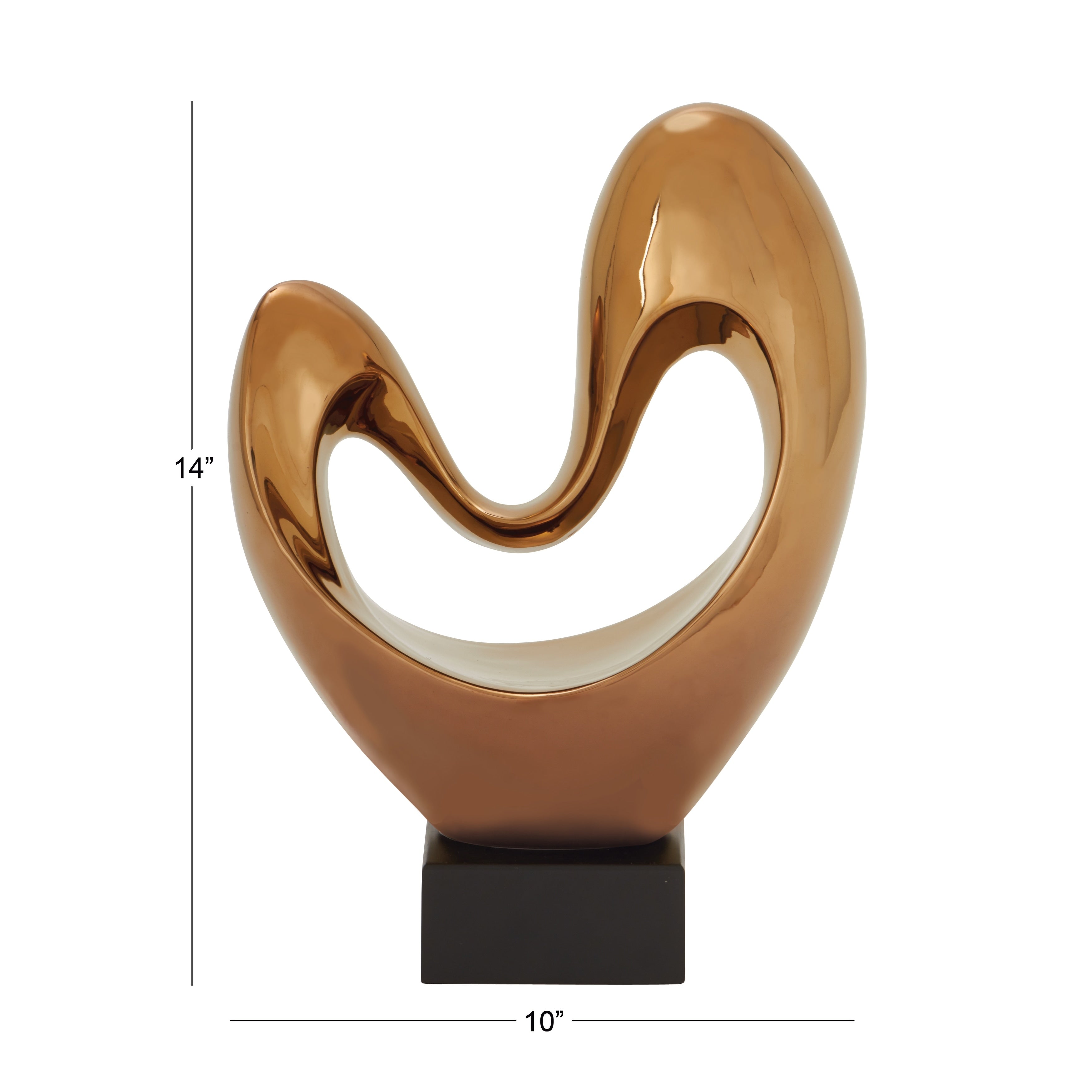 Copper or Silver Polystone Heart Abstract Decorative Sculpture with Black Base