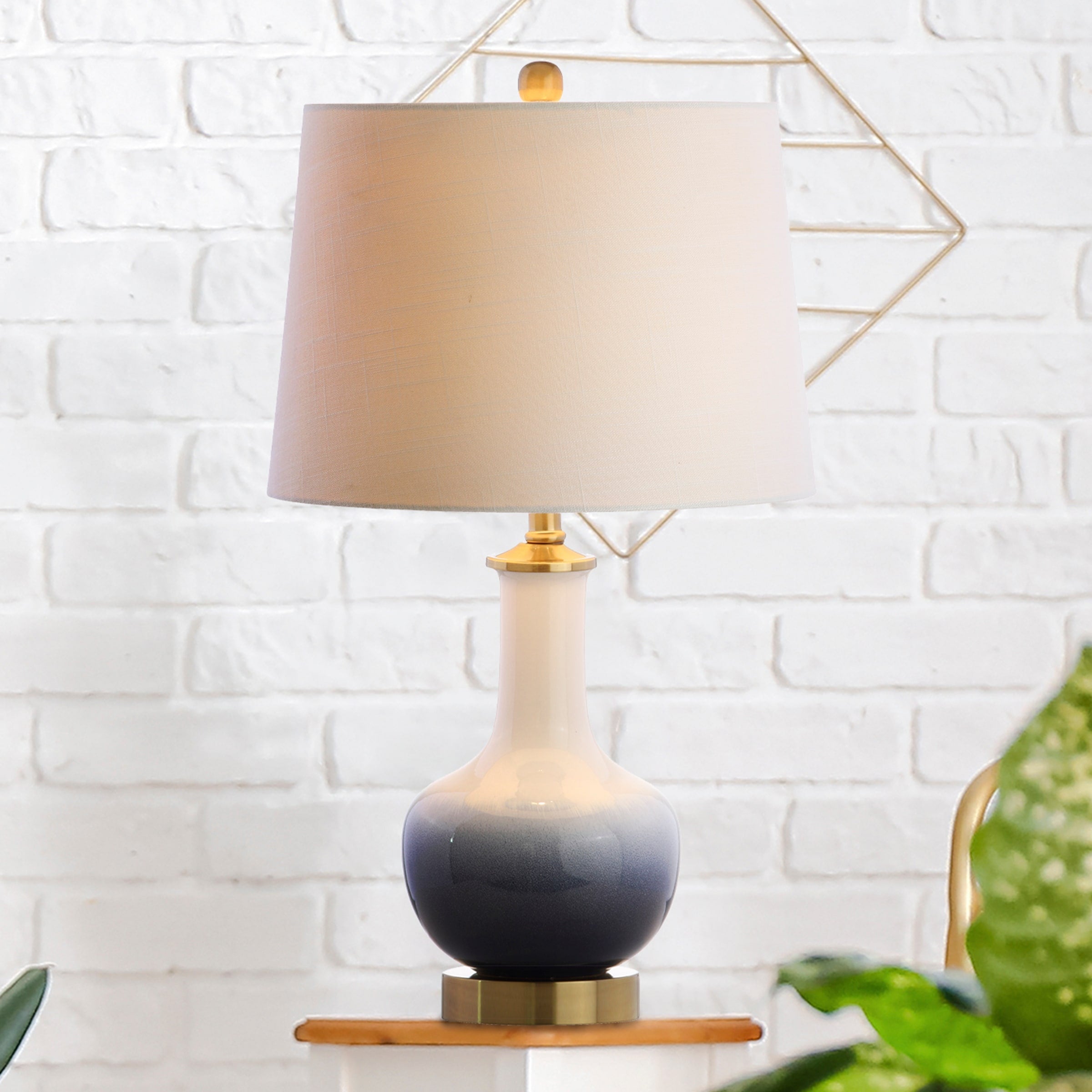 Bates 25 Ceramic/Brass LED Table Lamp, White/Navy by JONATHAN Y