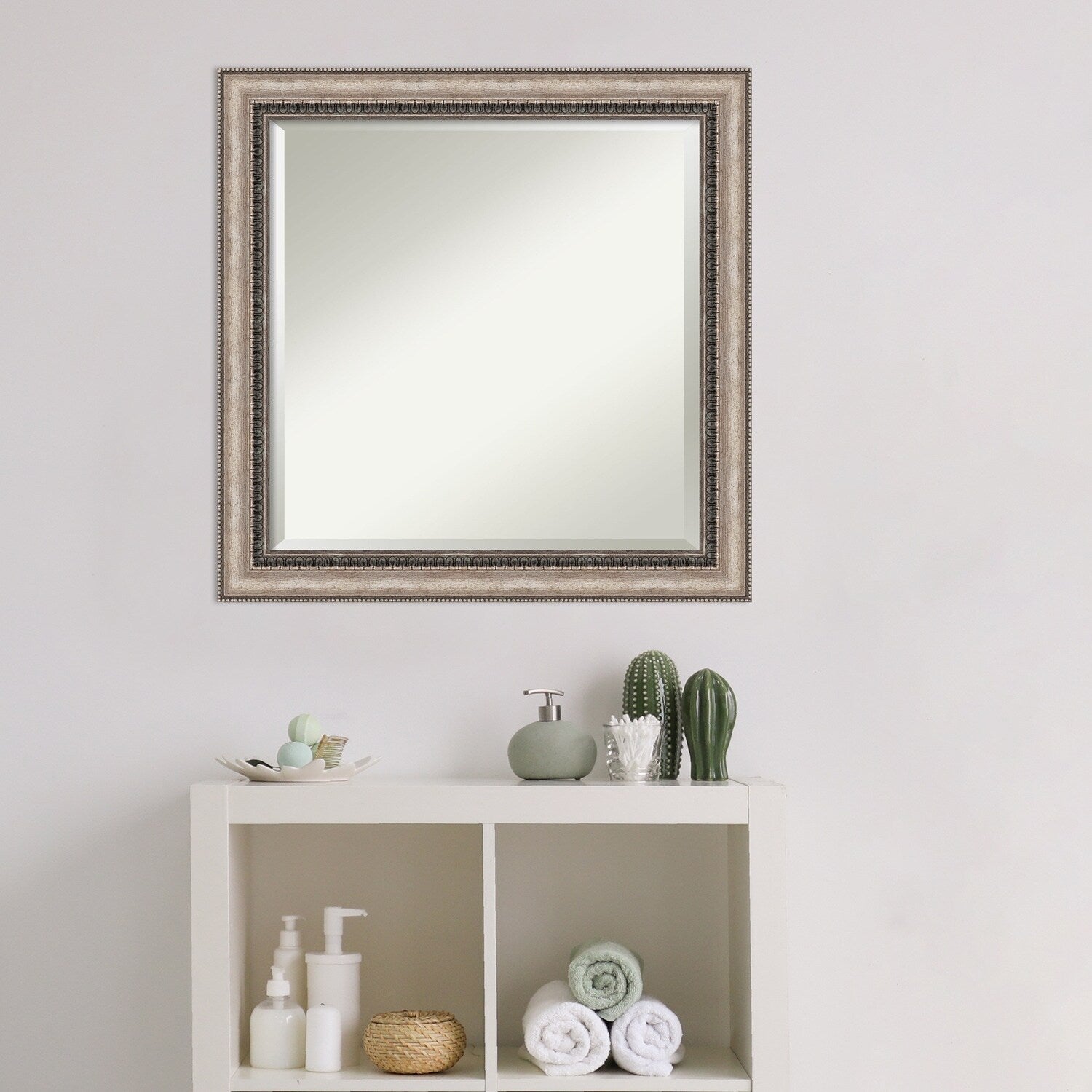 Beveled Bathroom Wall Mirror - Lyla Ornate Silver Frame - Lyla Ornate Silver