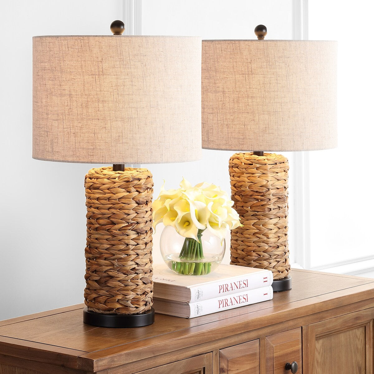 Enzo 25 Coastal Water Hyacinth LED Table Lamp, (Set of 2), by JONATHAN Y