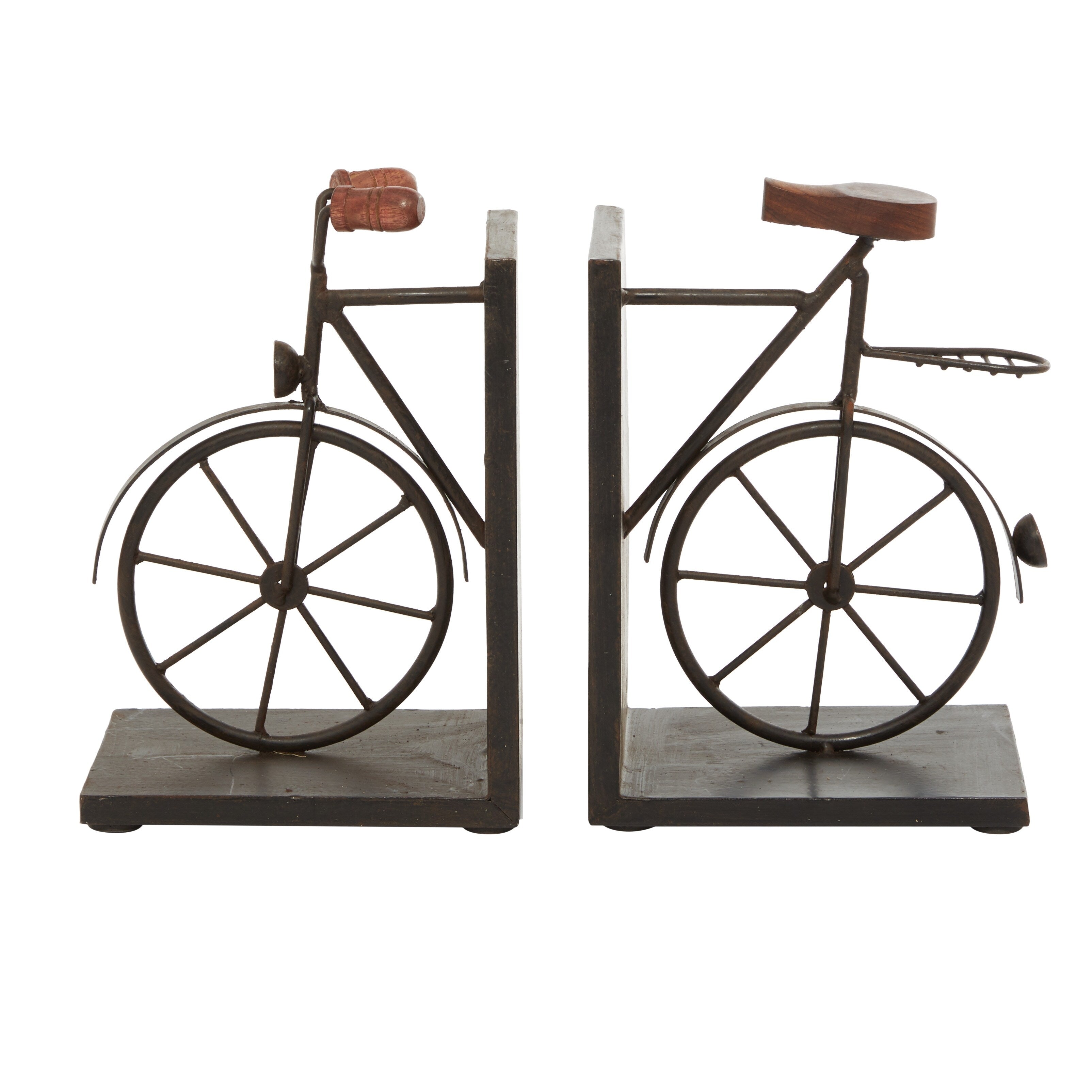 Black or Gold Metal Bike Bookends with Wood Accents (Set of 2)