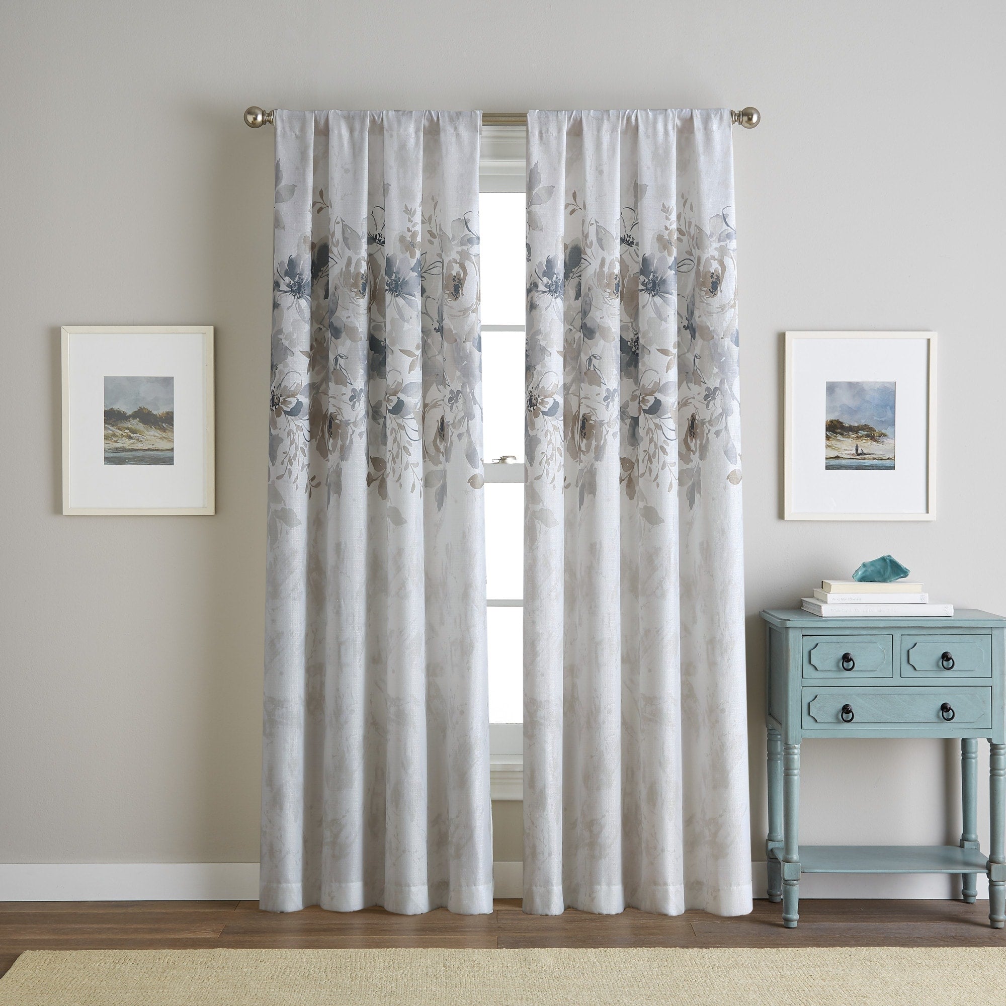 Watercolor Floral Flip Over Rod Pocket Single Curtain Panel