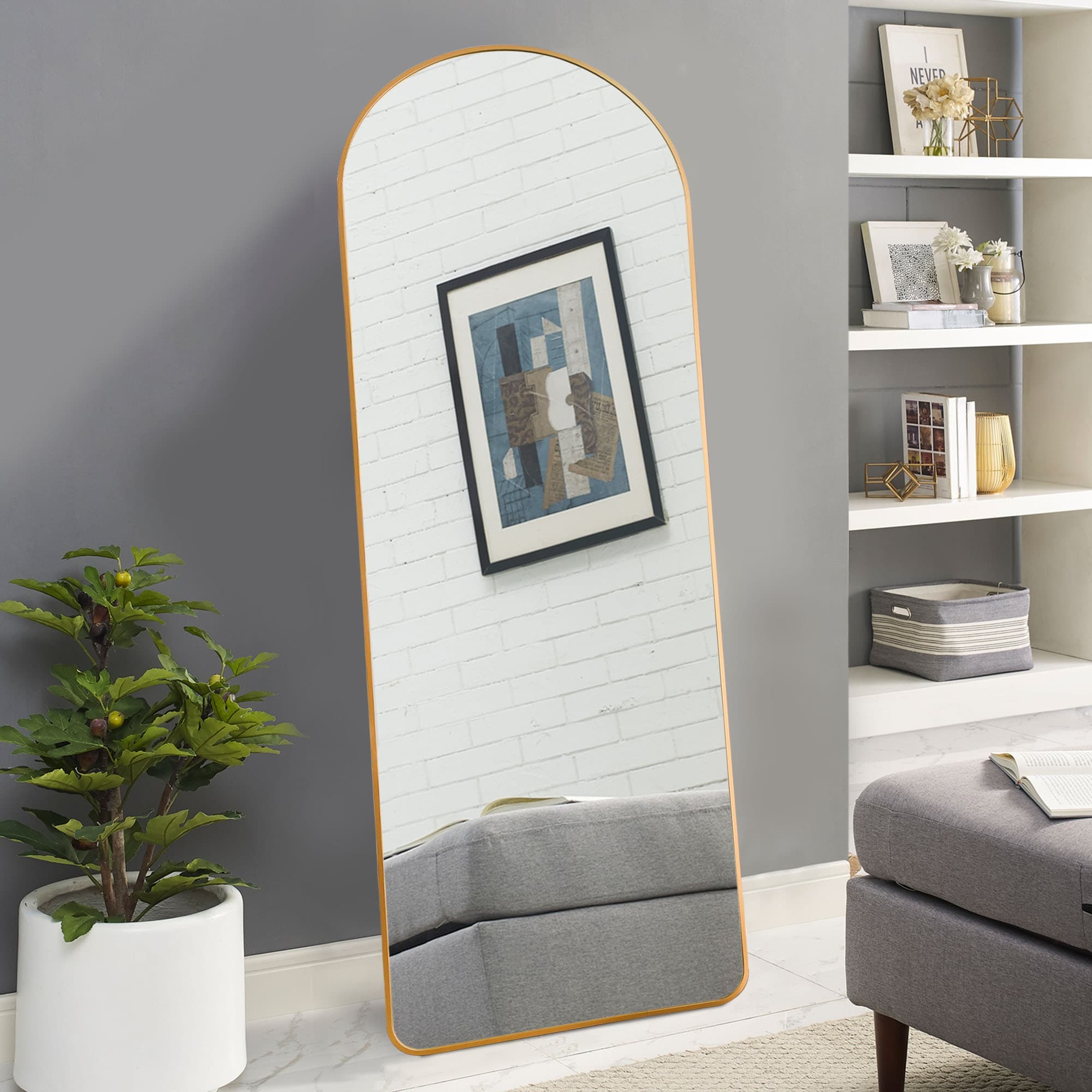 Arched Metal Full-length Standing Floor Mirror