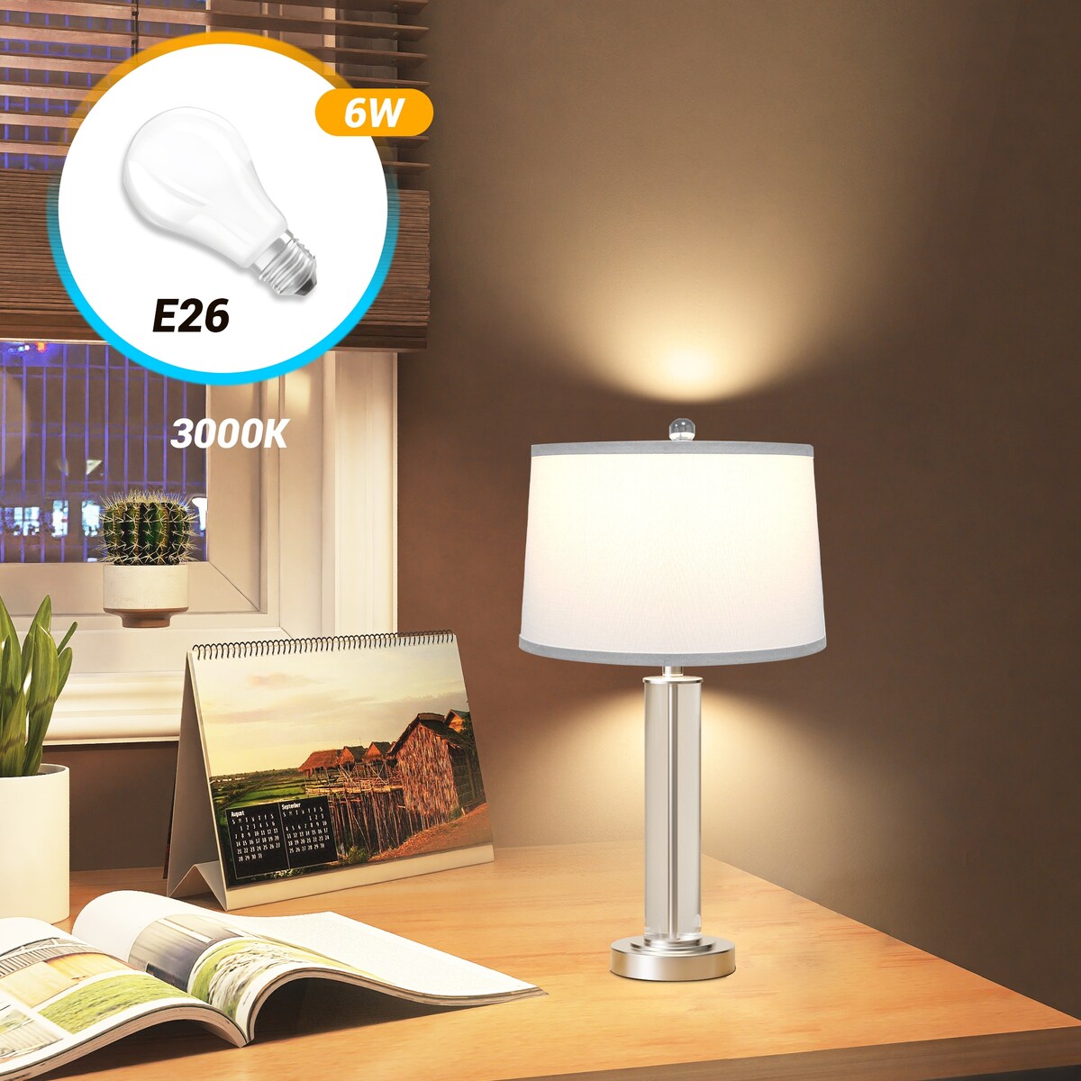 24.4 in. 3-Way Dimmable Touch Lamps with USB Charging Port LED