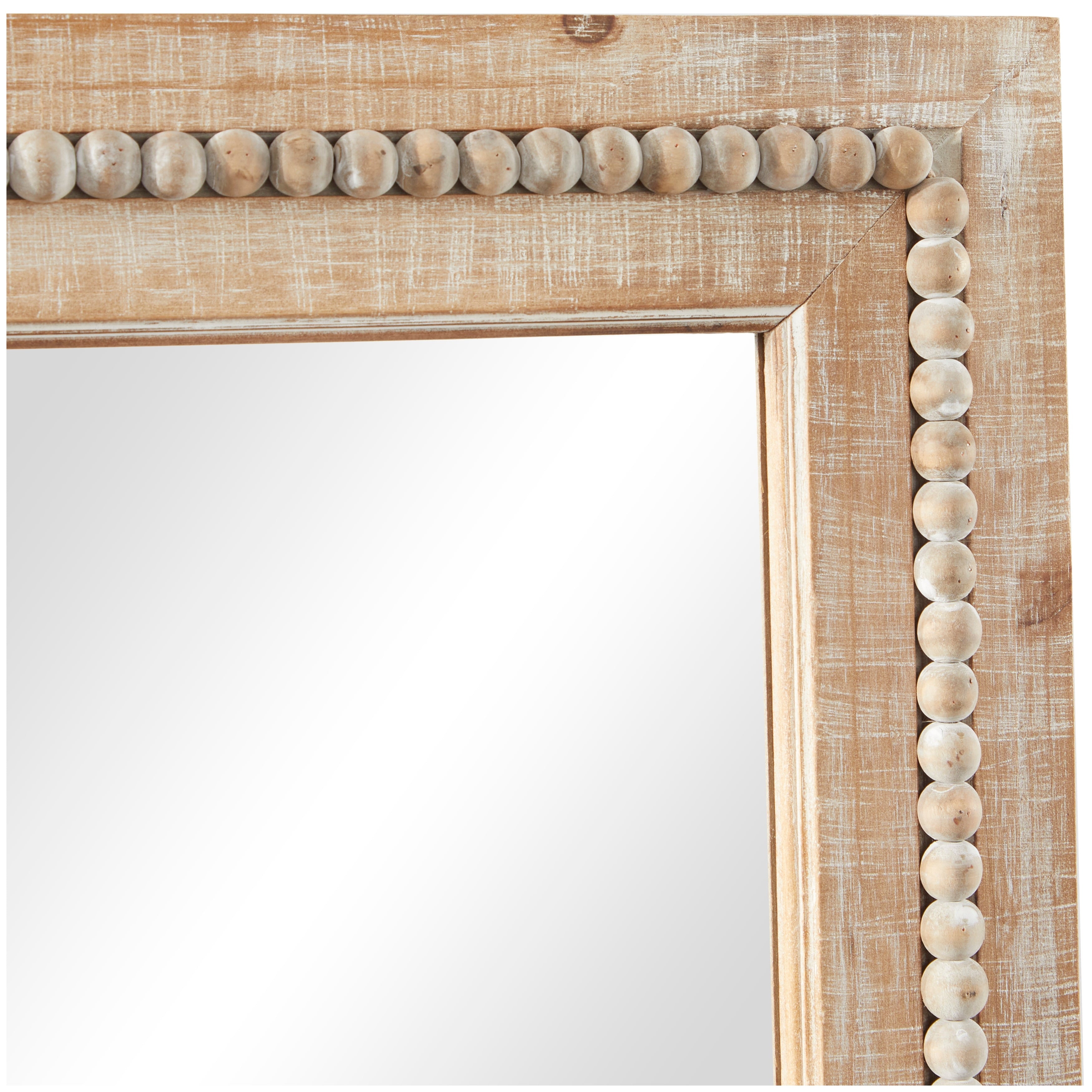 Wood Distressed Wall Mirror with Beaded Detailing - Light Brown or Brown - Roche River Decor