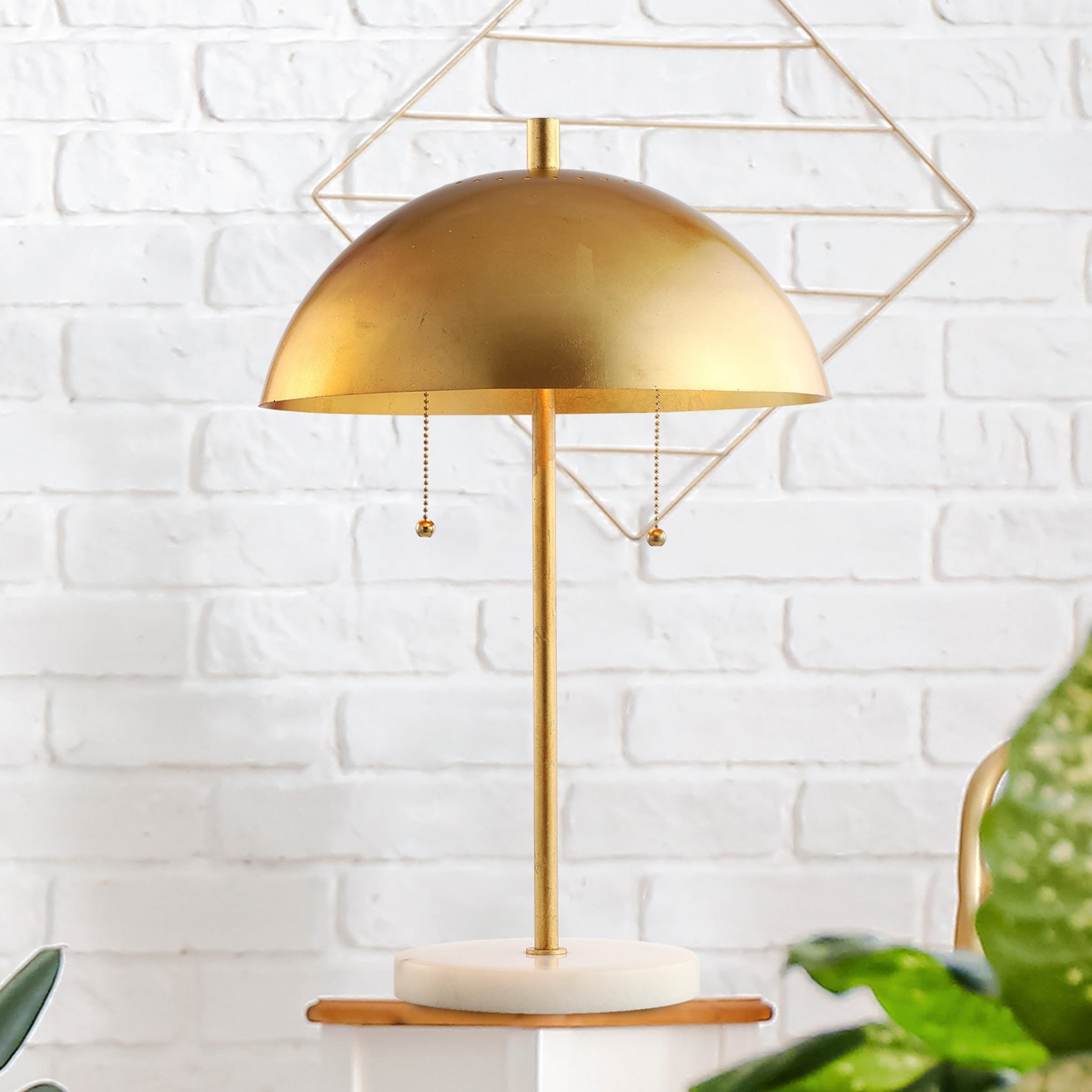 Jennifer 20.7 Dome Metal with Marble Base LED Table Lamp, Gold/White by JONATHAN Y