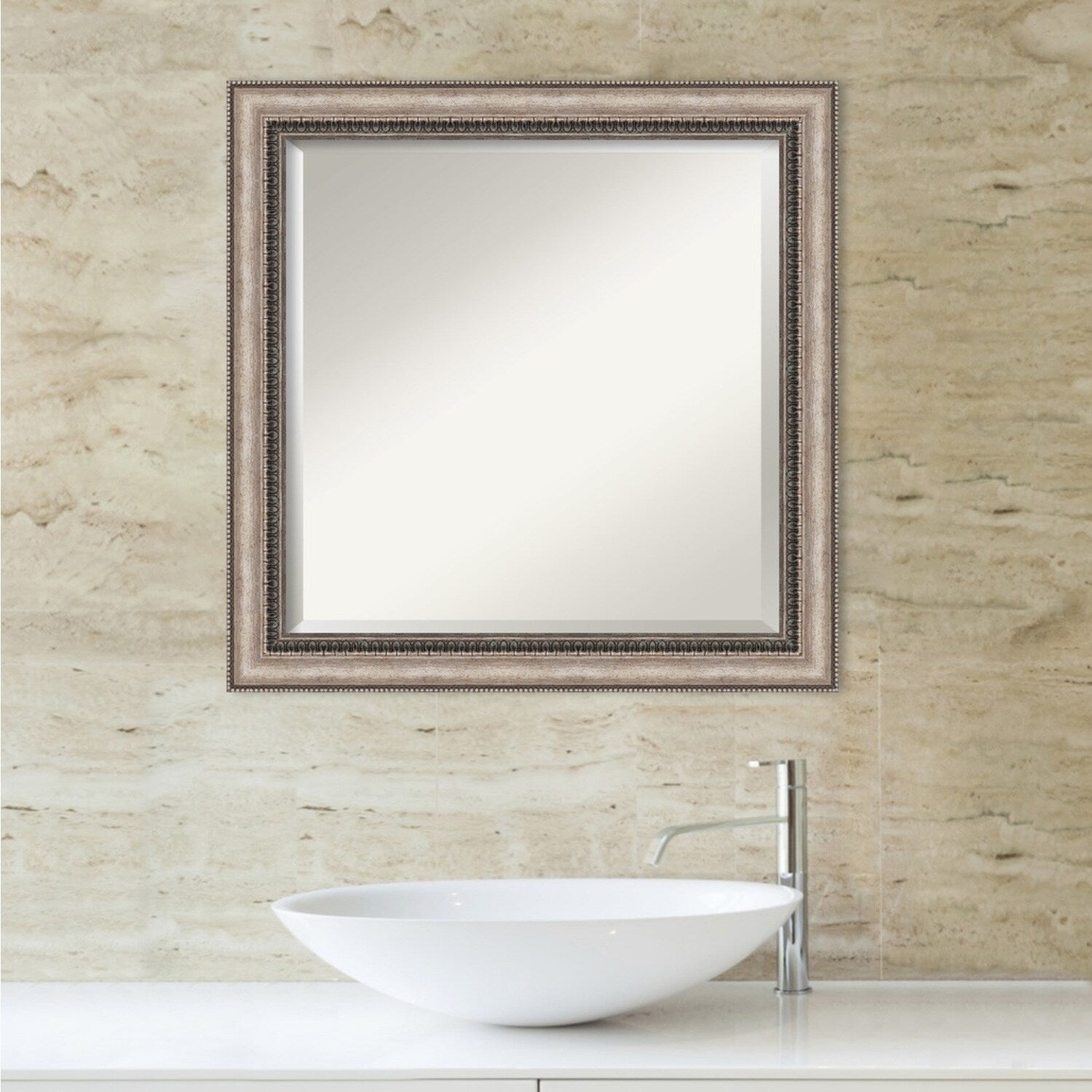 Beveled Bathroom Wall Mirror - Lyla Ornate Silver Frame - Lyla Ornate Silver