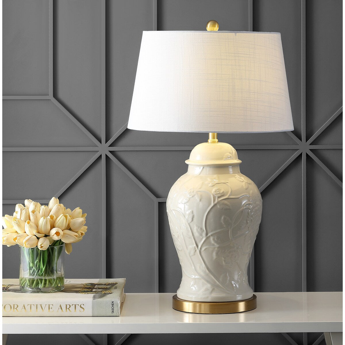 Chi 29.5 Ceramic Classic Traditional LED Lamp Table Lamp, Cream by JONATHAN Y