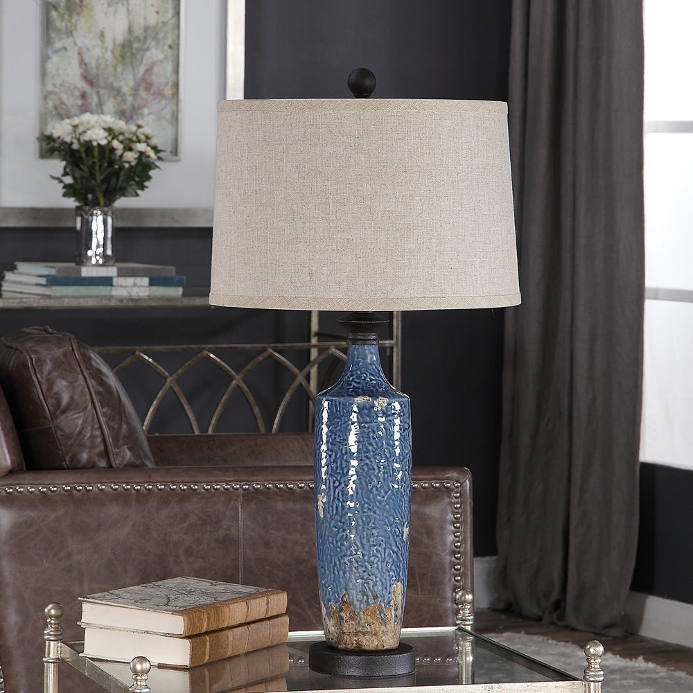 Bajze Blue and Khaki Textured Ceramic Table Lamp by Jim Parsons