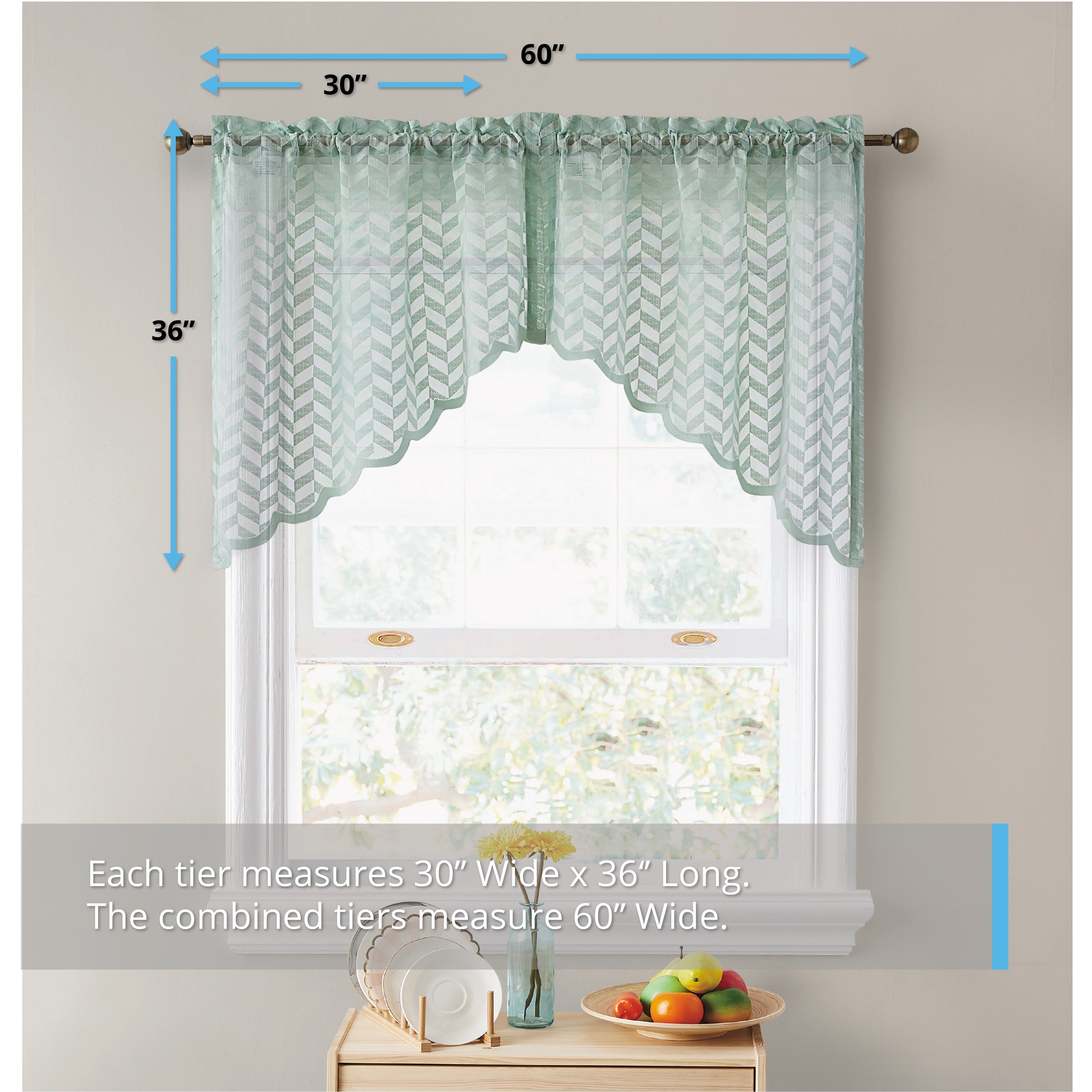 HLC.me Herringbone Lace Sheer Kitchen Cafe Curtain Tiers Swags Valance for Small Windows & Bathroom