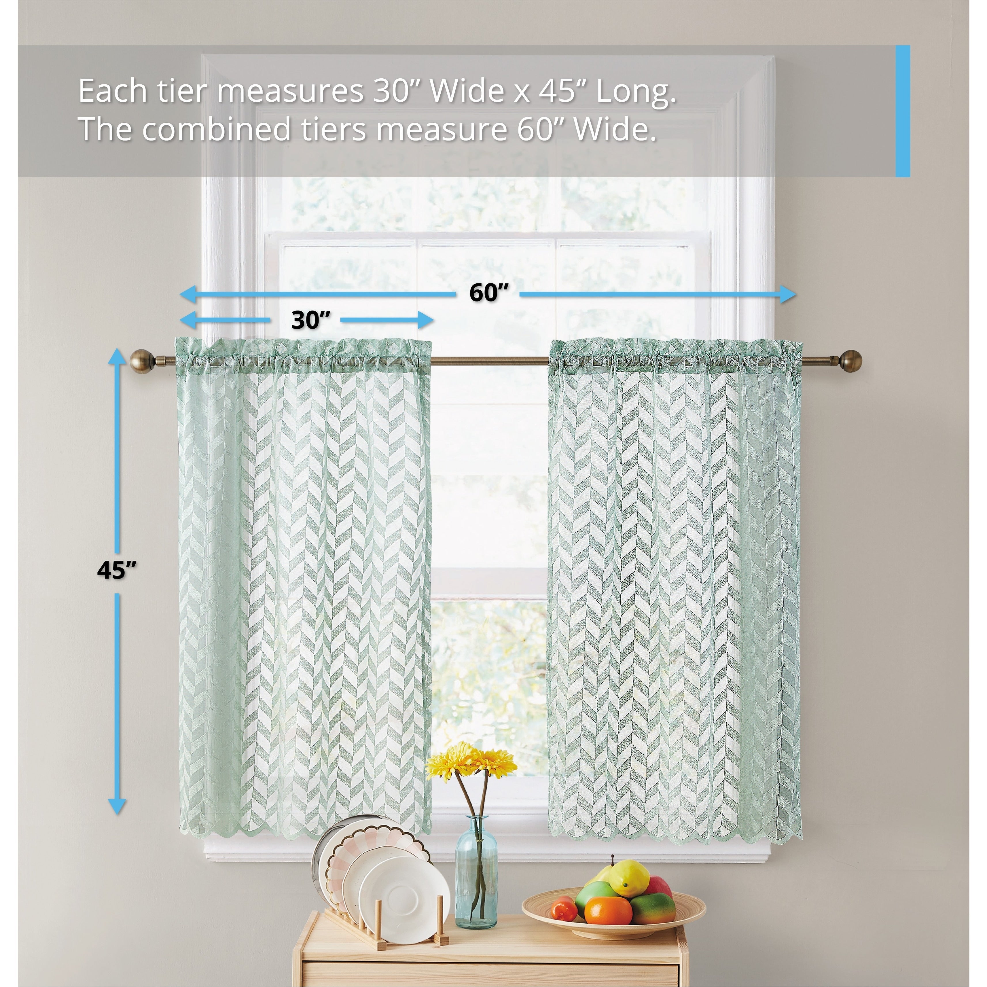 HLC.me Herringbone Lace Sheer Kitchen Cafe Curtain Tiers Swags Valance for Small Windows & Bathroom