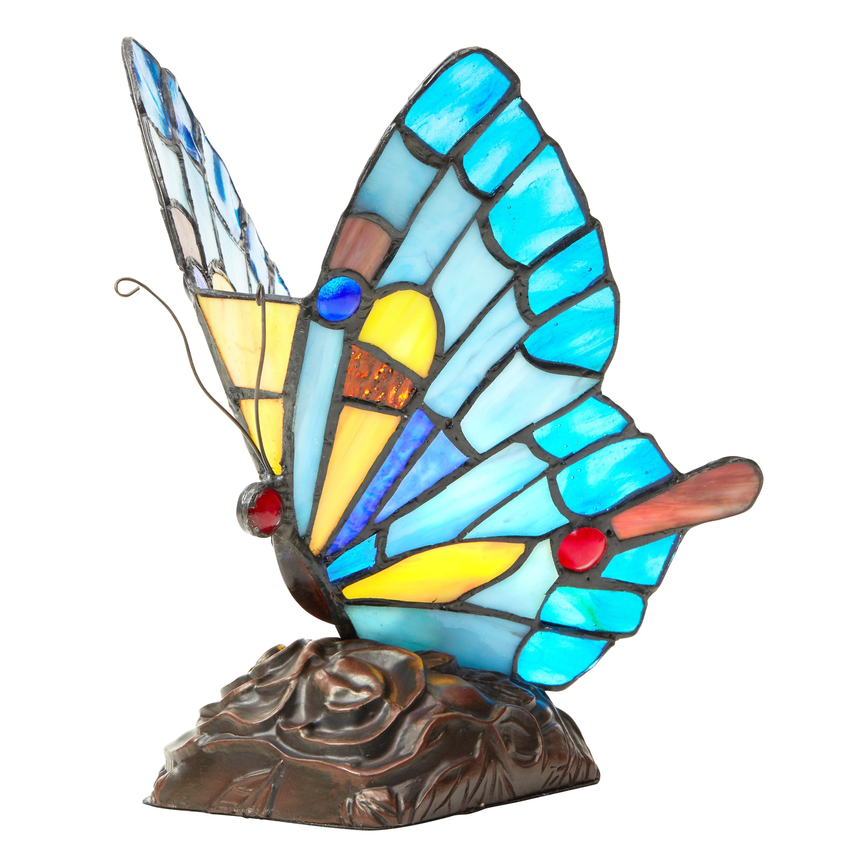 River of Goods Stained Glass 9.5-inch Tiffany Style Flying Butterfly Accent Lamp