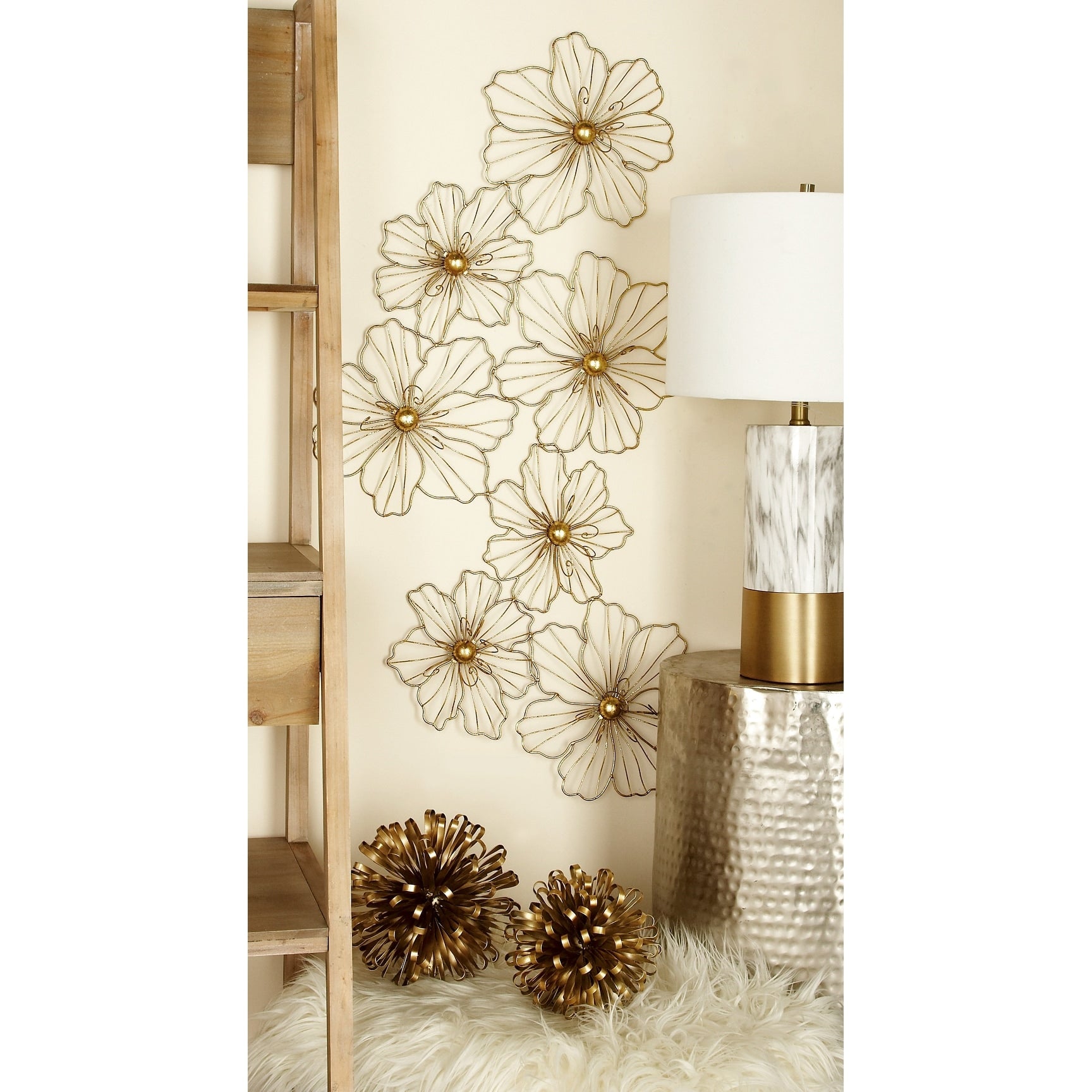 Gold or Black Metal Foiled Wire Floral Wall Decor