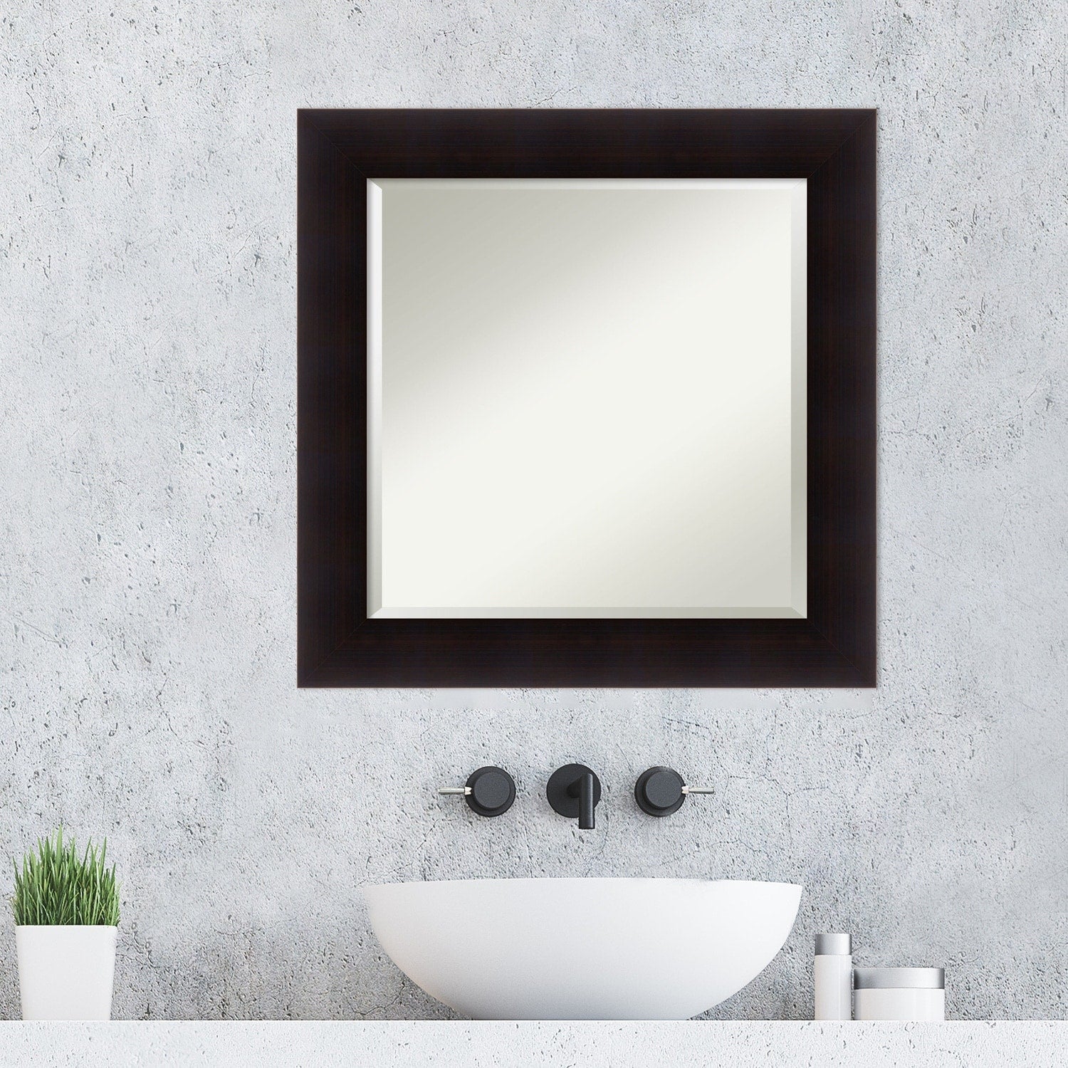 Beveled Wood Bathroom Wall Mirror - Portico Espresso Frame