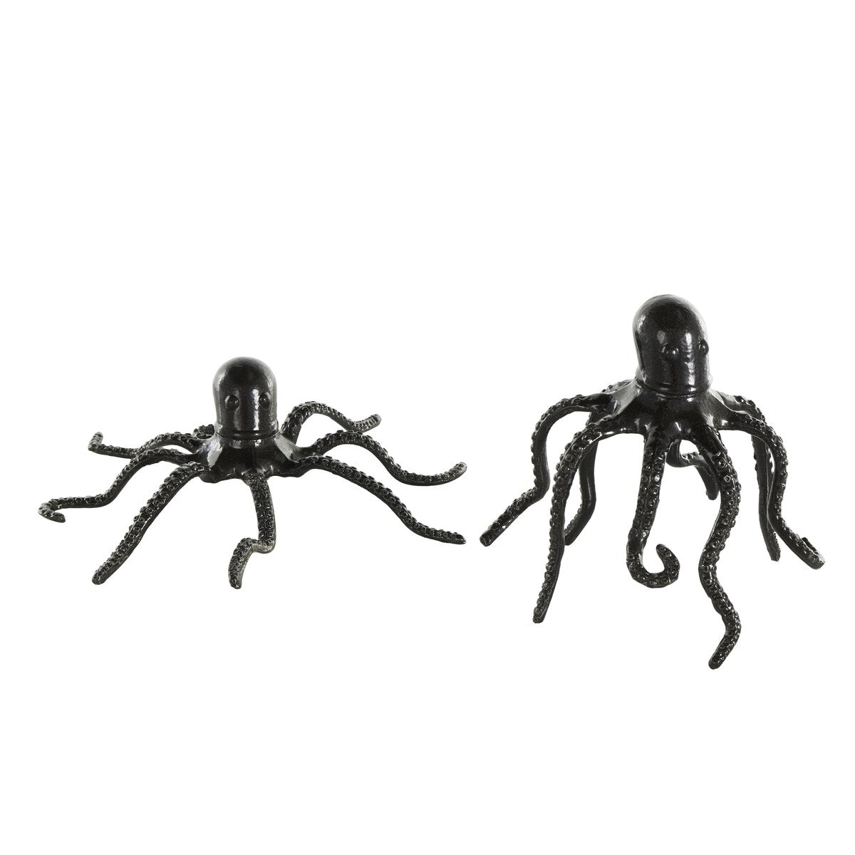 Aluminum Metal Octopus Decorative Sculpture with Textured Tentacles - Set of 2 Black - Roche River Decor