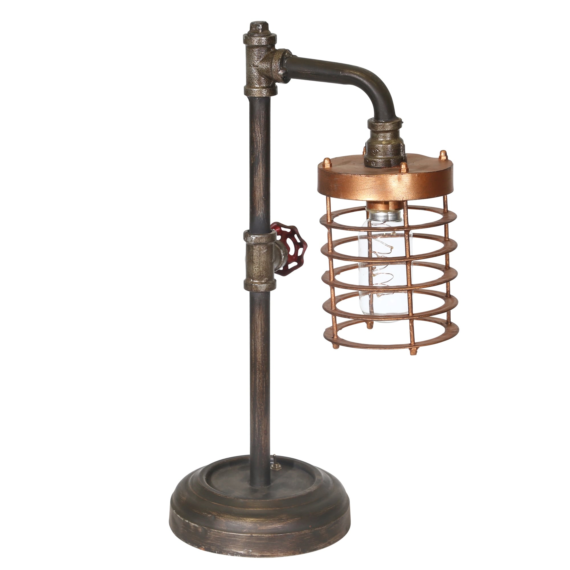 Sagebrook Home Industrial Style Metal Pipe Table Lamp, Bulb Included, Battery Operated, Black and Copper, 11 L x 6 W x 18 H