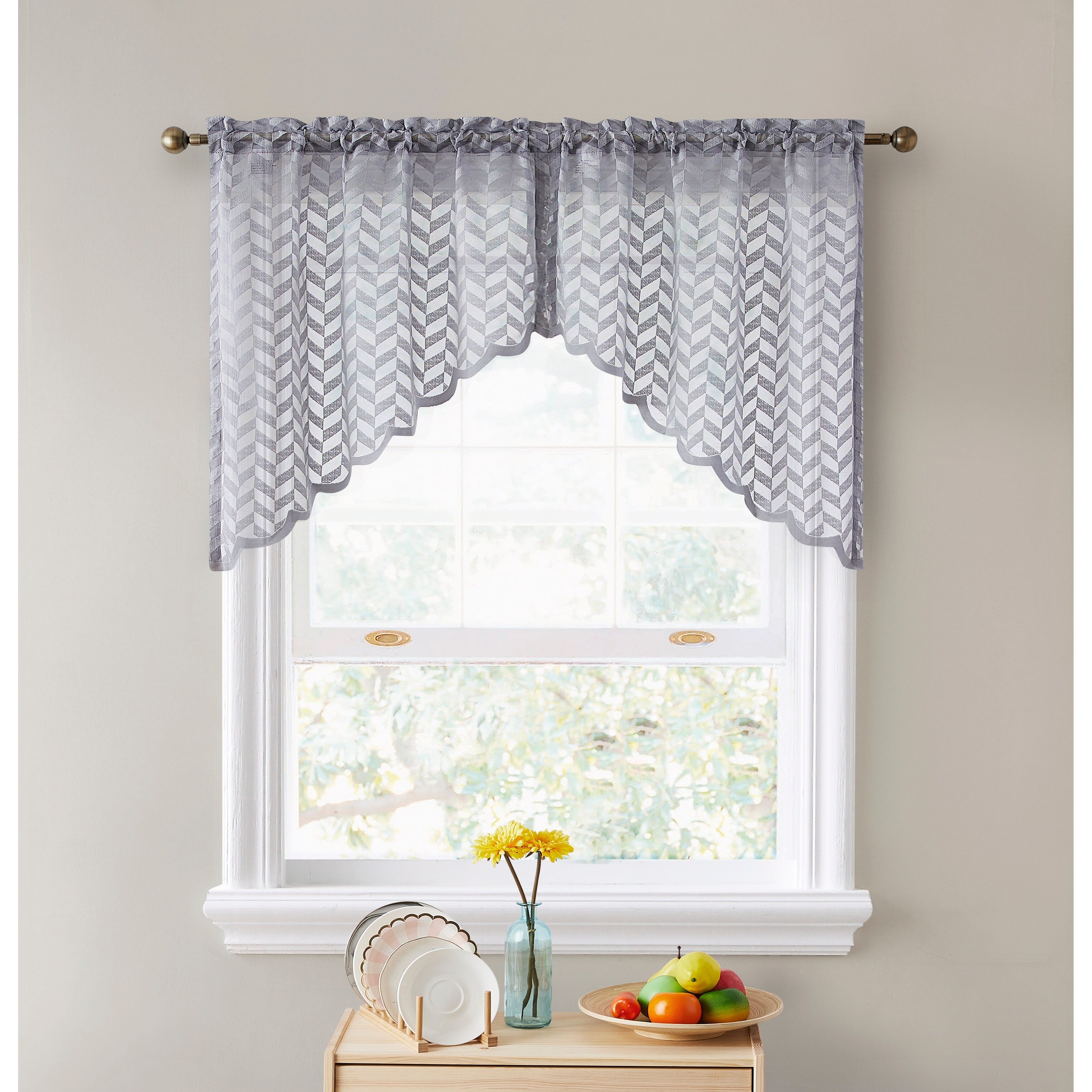 HLC.me Herringbone Lace Sheer Kitchen Cafe Curtain Tiers Swags Valance for Small Windows & Bathroom