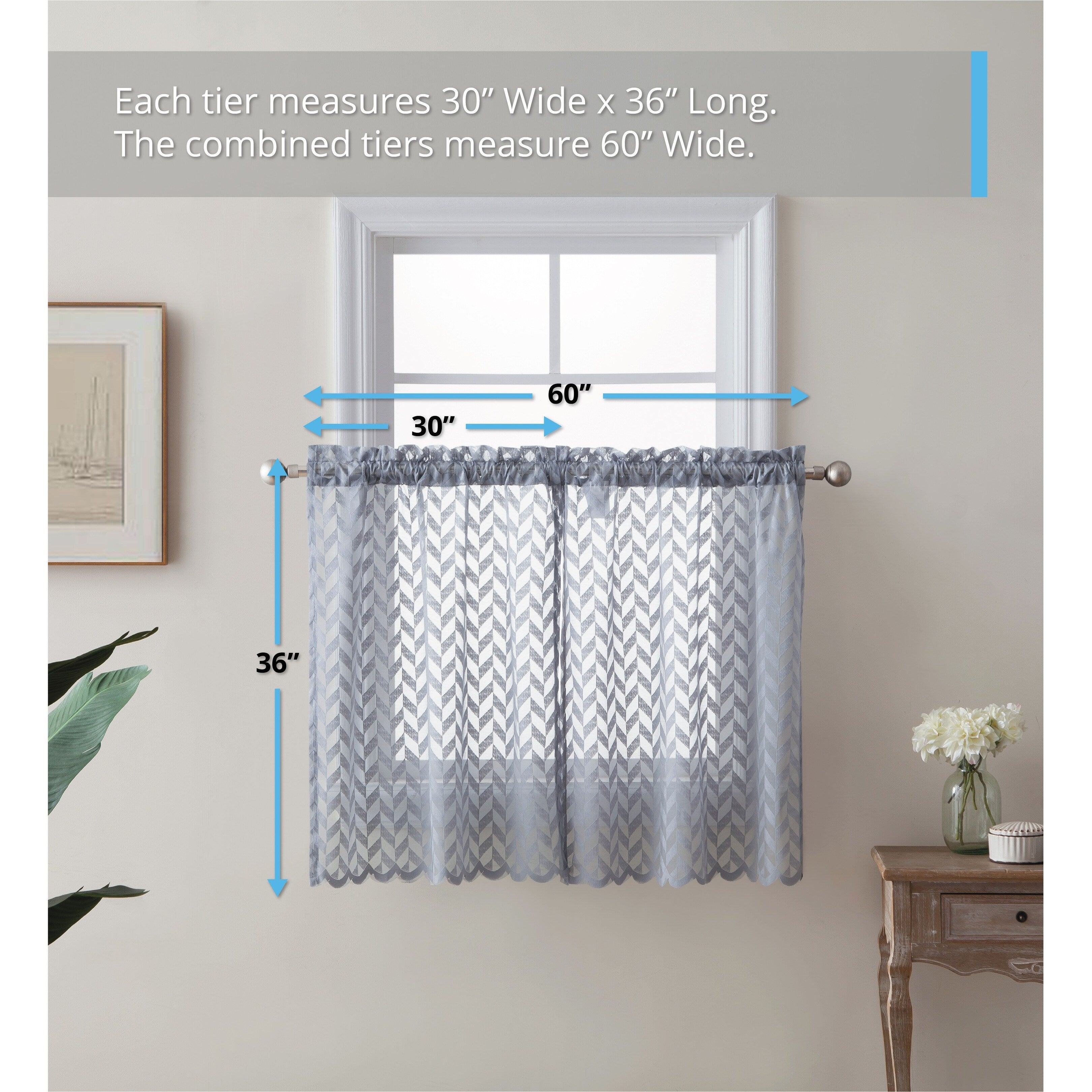 HLC.me Herringbone Lace Sheer Kitchen Cafe Curtain Tiers Swags Valance for Small Windows & Bathroom