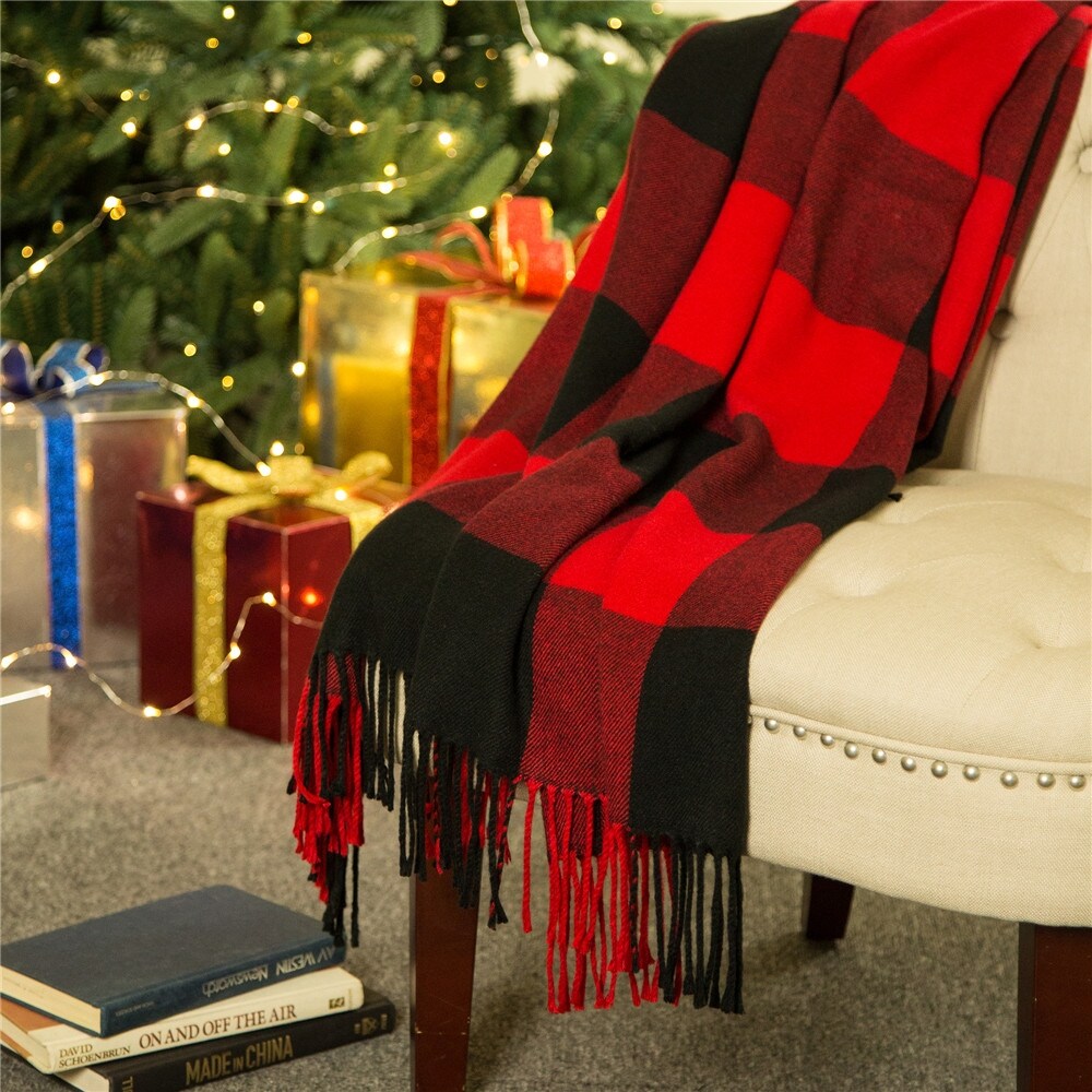 Glitzhome 50 x 60 Plaid Woven Acrylic 400g Christmas Blanket