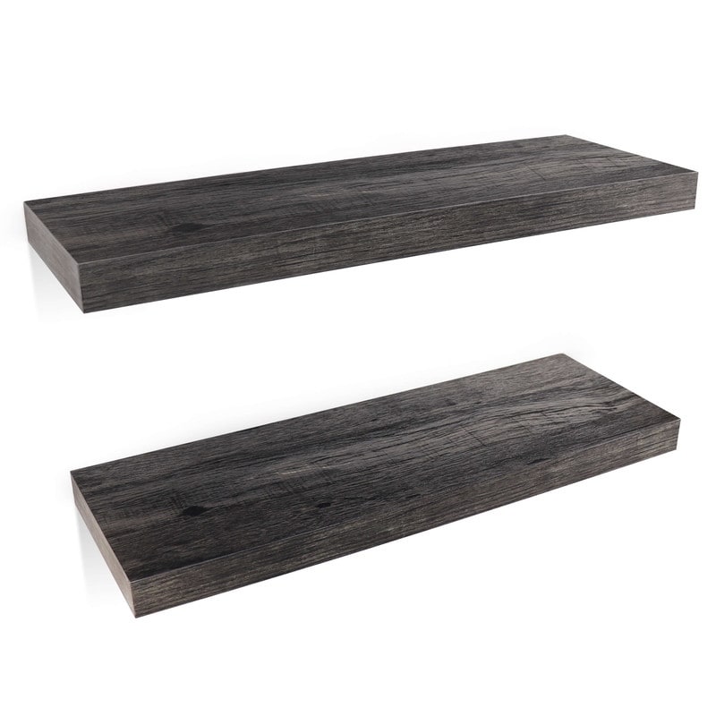 Designer 24 Floating Wall Shelves, Large Wooden Rack Set of 2