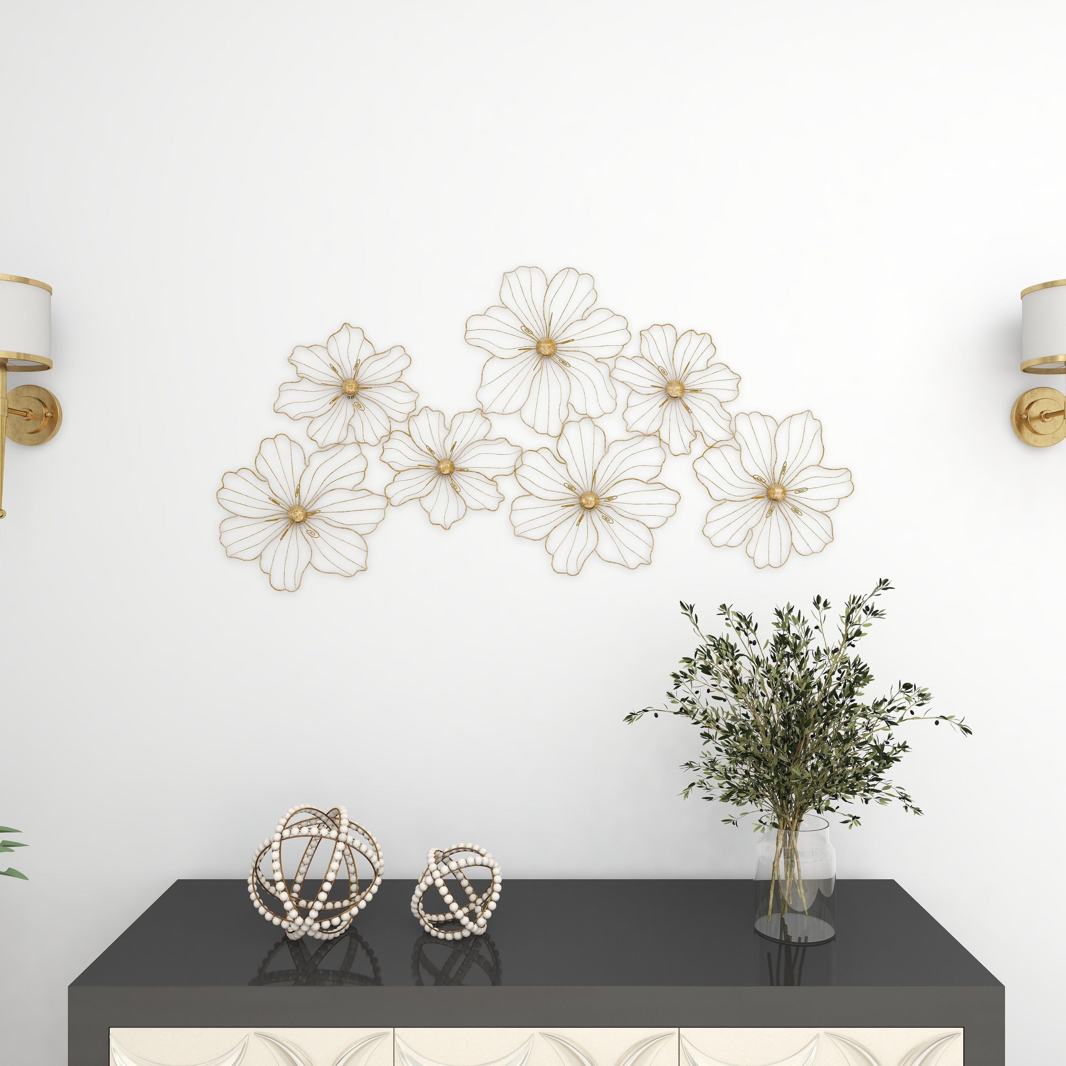 Gold or Black Metal Foiled Wire Floral Wall Decor