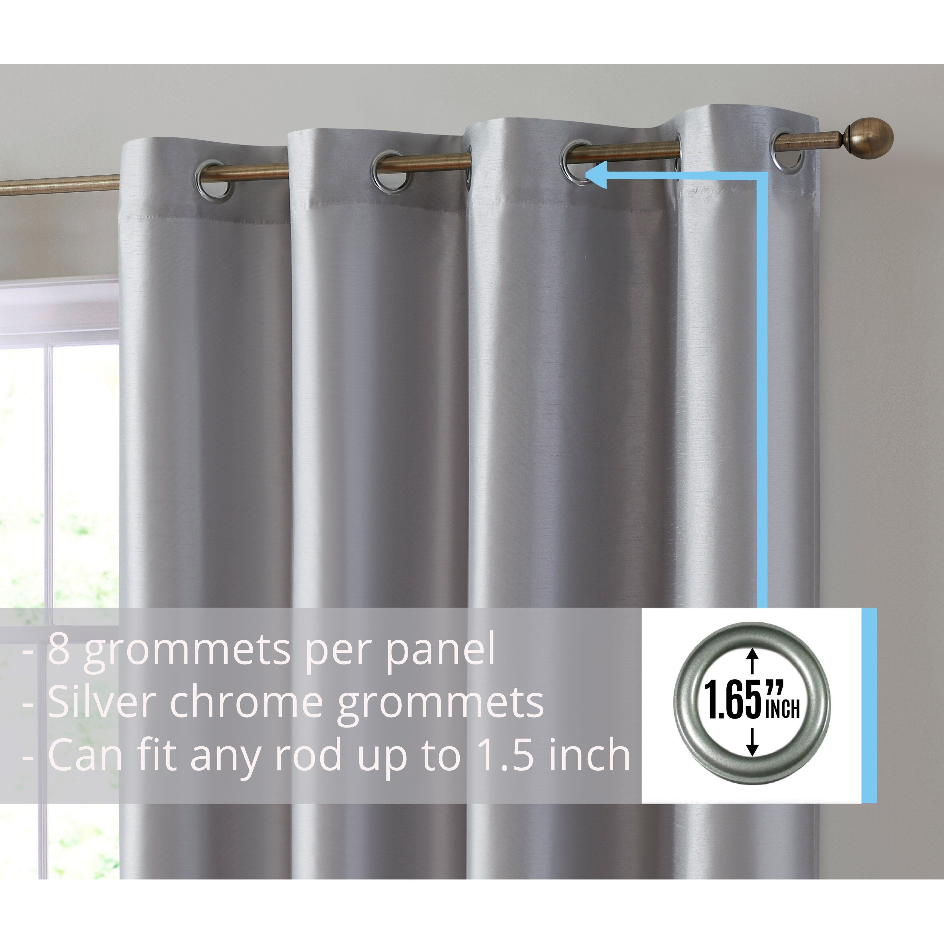 HLC.me Jefferson Faux Silk Semi Sheer Light Filtering Lined Grommet Window Curtain Bedroom, 2 Panels