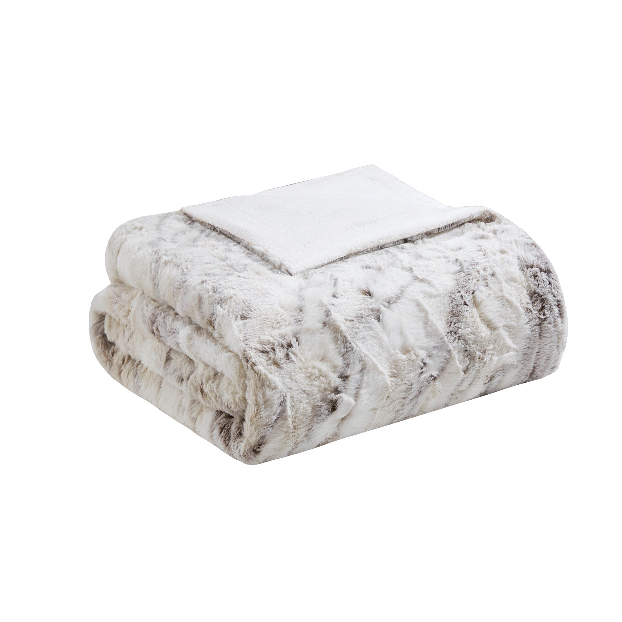 Madison Park Aina Oversized Faux Fur Marble Printed Knitted Throw