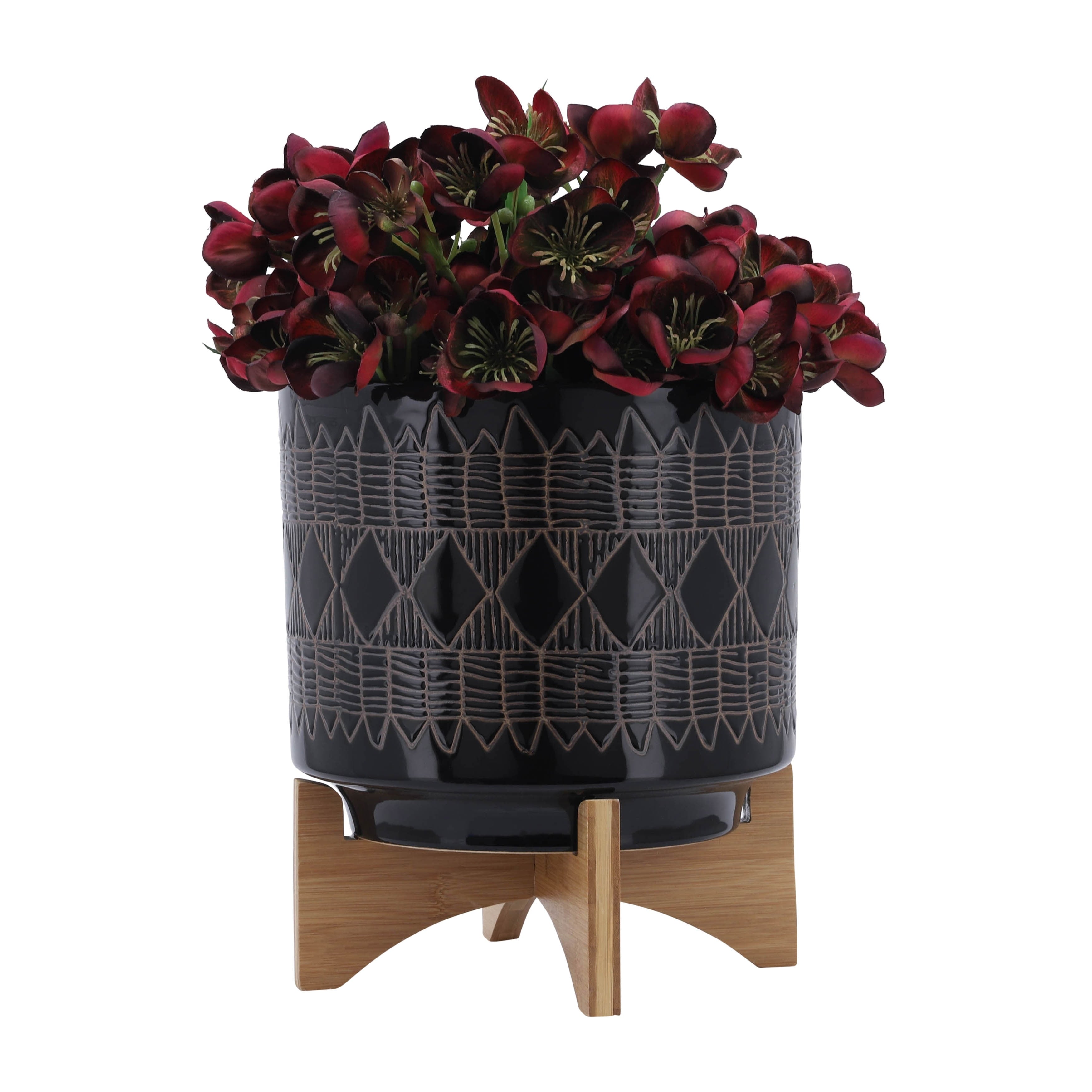 Sagebrook Home Ceramic Planters on Wood Stand