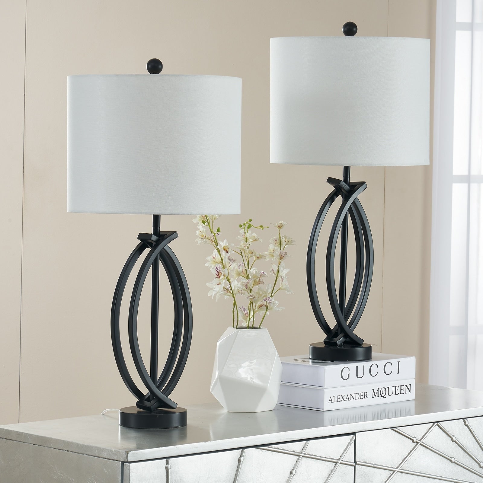 26’ Black Metal Table Lamp Set