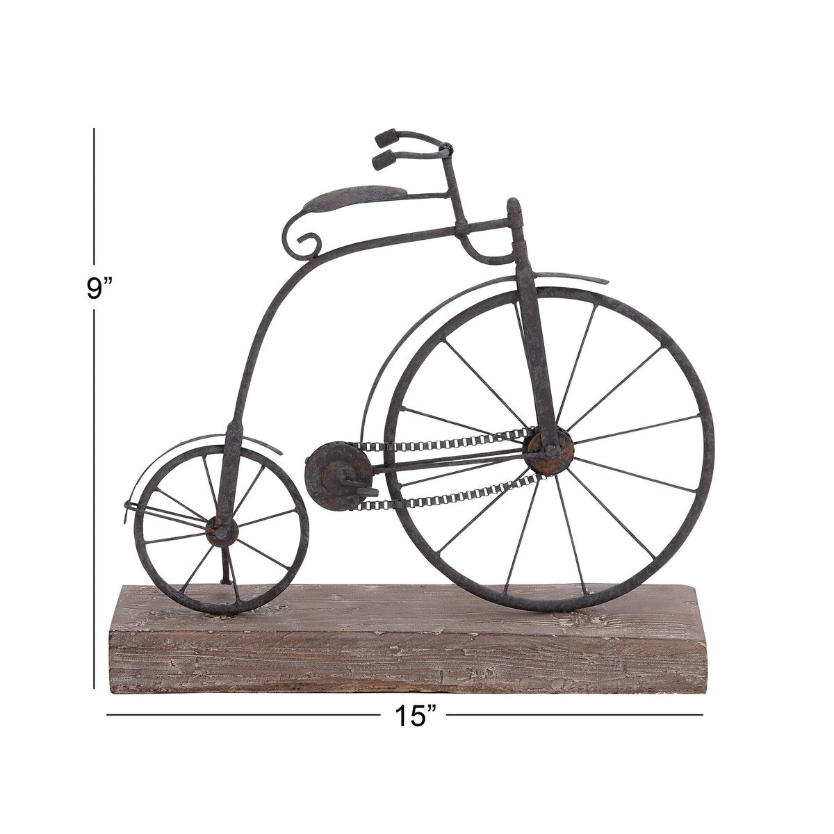 Metal Bike Decorative Sculpture with Wood Base - Black - Roche River Decor