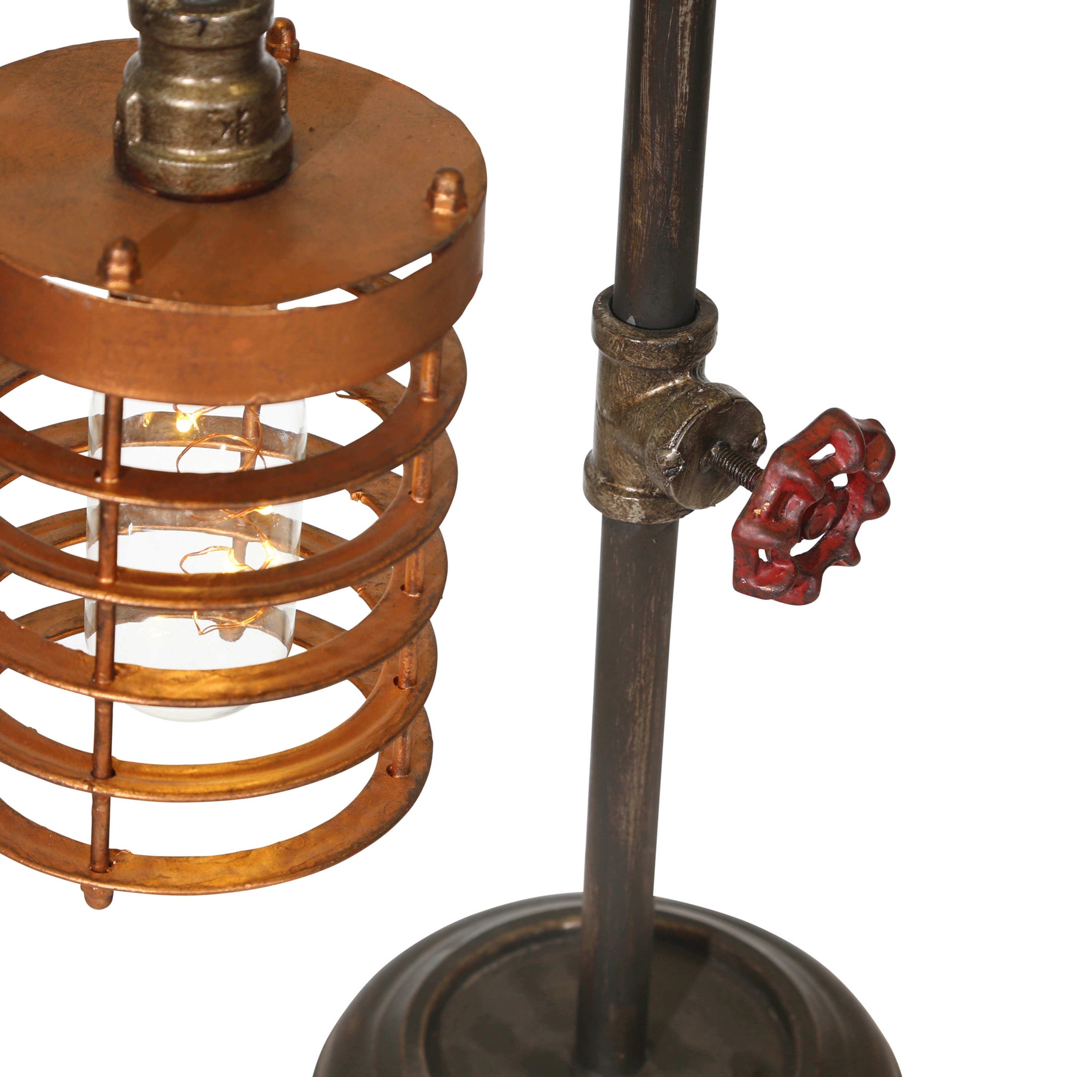 Sagebrook Home Industrial Style Metal Pipe Table Lamp, Bulb Included, Battery Operated, Black and Copper, 11 L x 6 W x 18 H