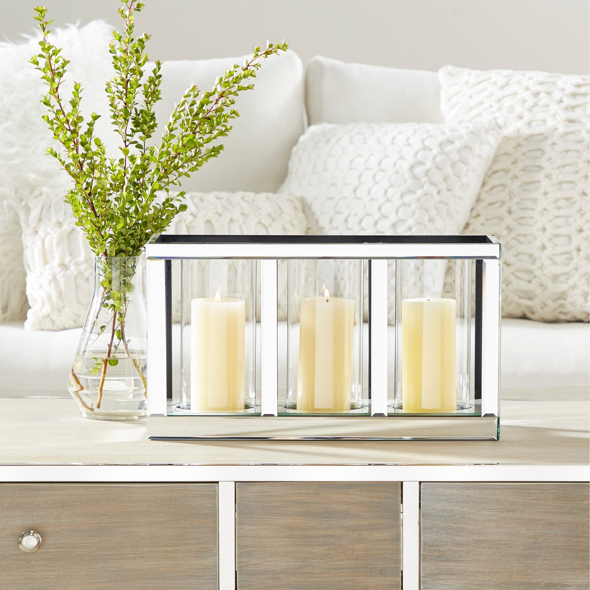 Glass Pillar Candle Holder with Floating Crystals