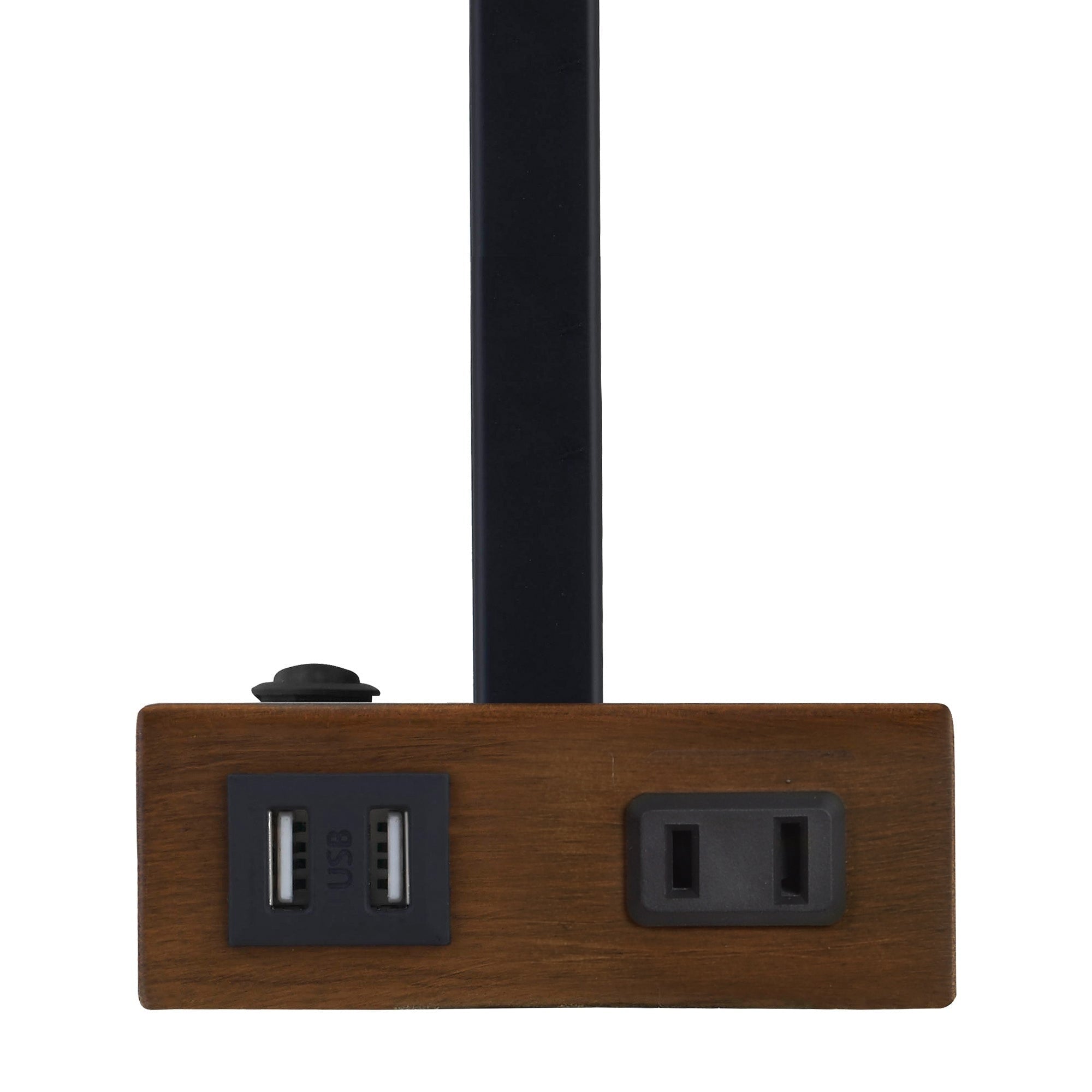 Black Metal Plug-in Table Lamp Rocker Switch USB Charging Ports AC Outlet (Set of 2) - 12'' x 6.5'' x 23.5'' (L x W x H)