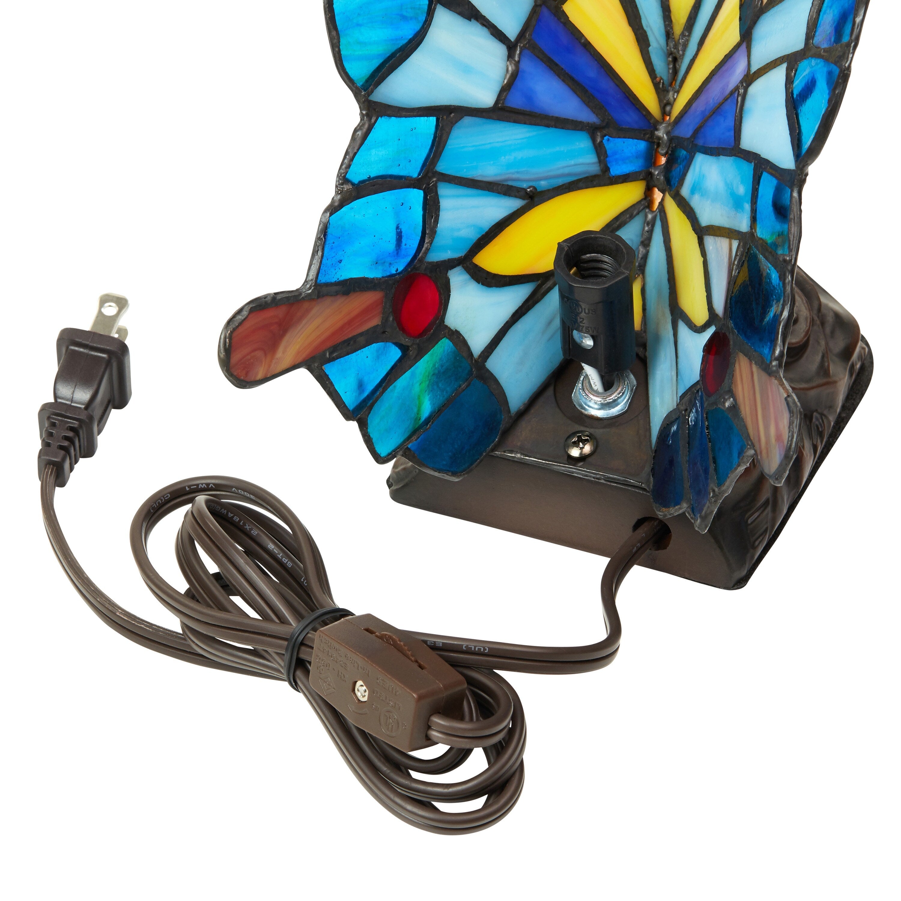 River of Goods Stained Glass 9.5-inch Tiffany Style Flying Butterfly Accent Lamp