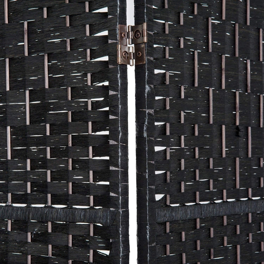 HomCom 6' Tall Wicker Weave Four Panel Room Divider Privacy Screen - Black Wood