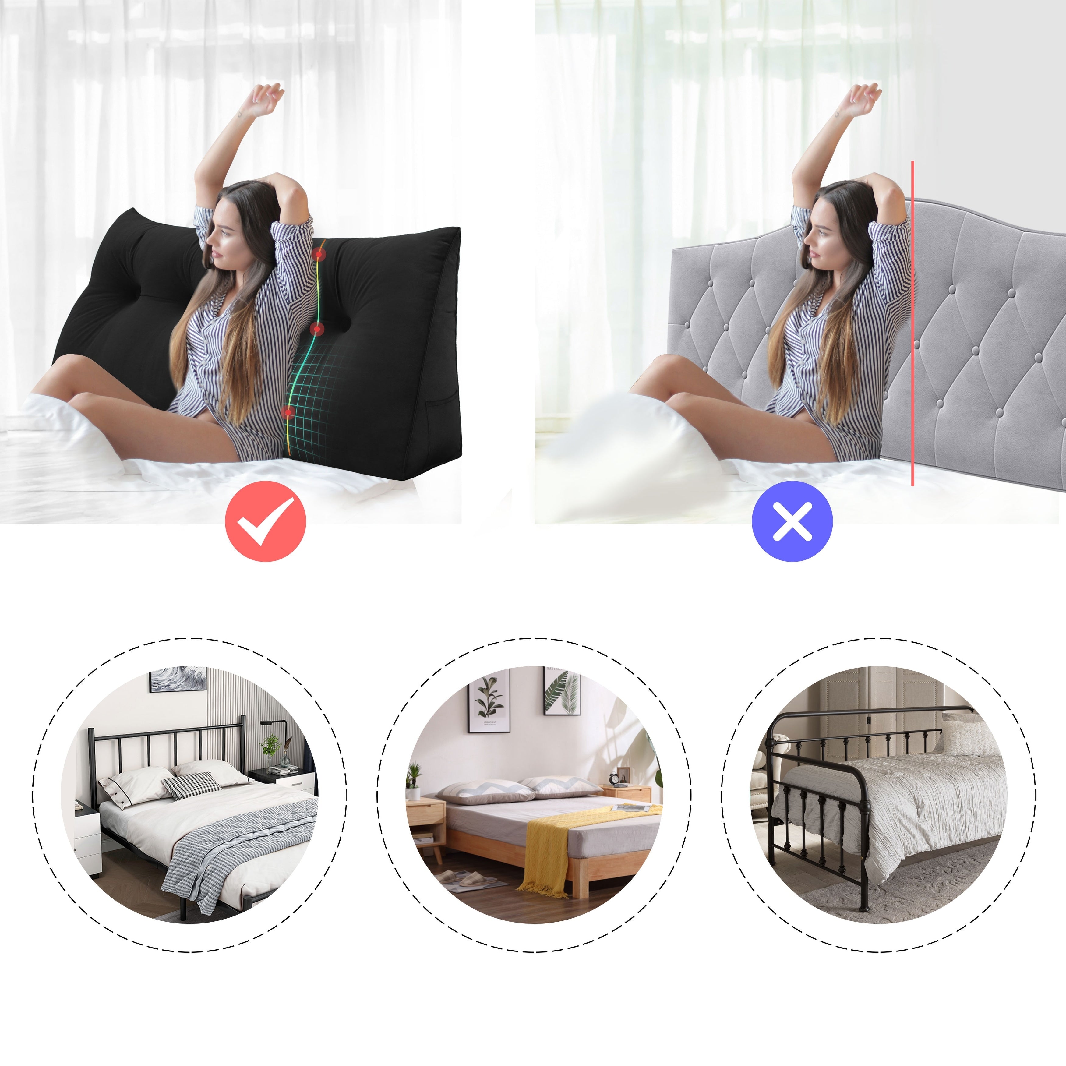 WOWMAX Large Bed Rest Wedge Reading Pillow Back Support Headboard Cushion