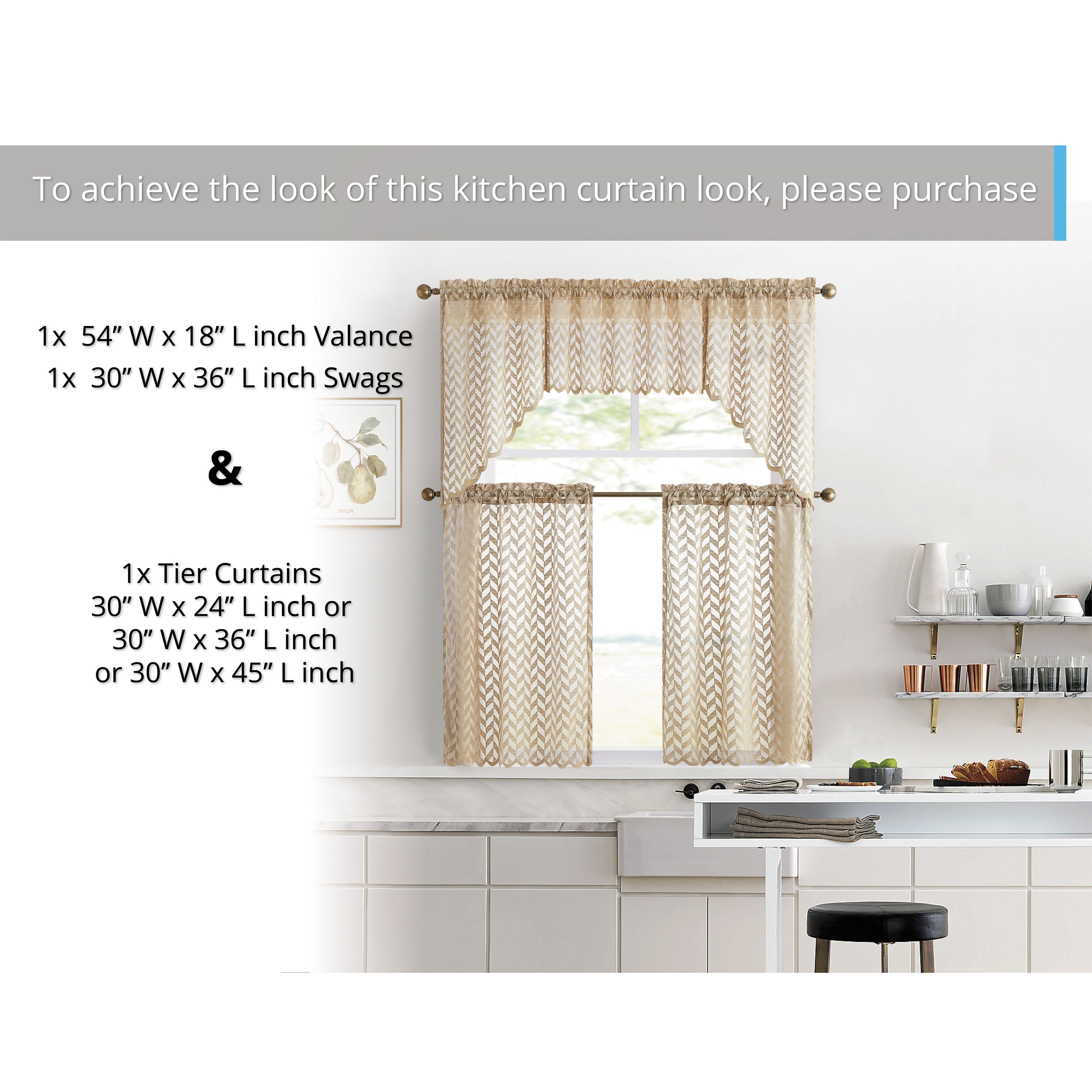 HLC.me Herringbone Lace Sheer Kitchen Cafe Curtain Tiers Swags Valance for Small Windows & Bathroom