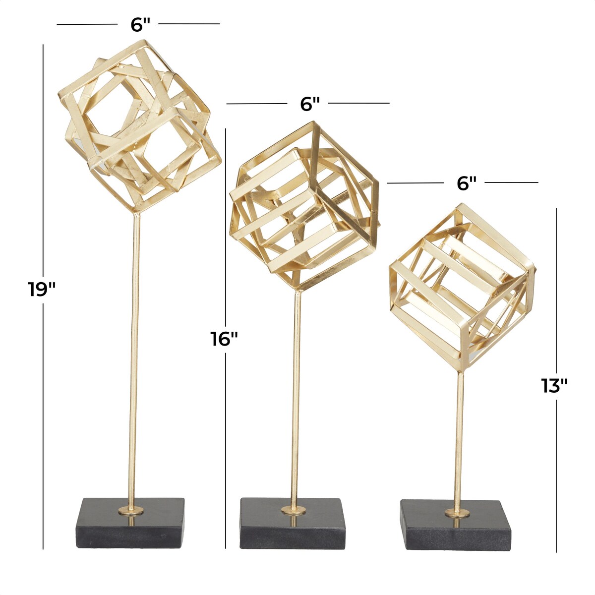 Marble Geometric Decorative Sculpture with Marble Base - Set of 3 Gold - CosmoLiving by Cosmopolitan