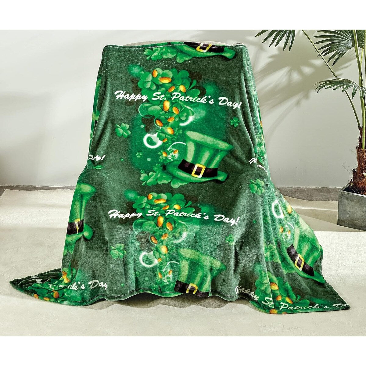 FAITH, HOPE, LOVE HOME DCOR Luck of The Irish St Patrick's Day Plush Throw Blanket (50 x 70) - Shamrocks and Leprechaun Hats