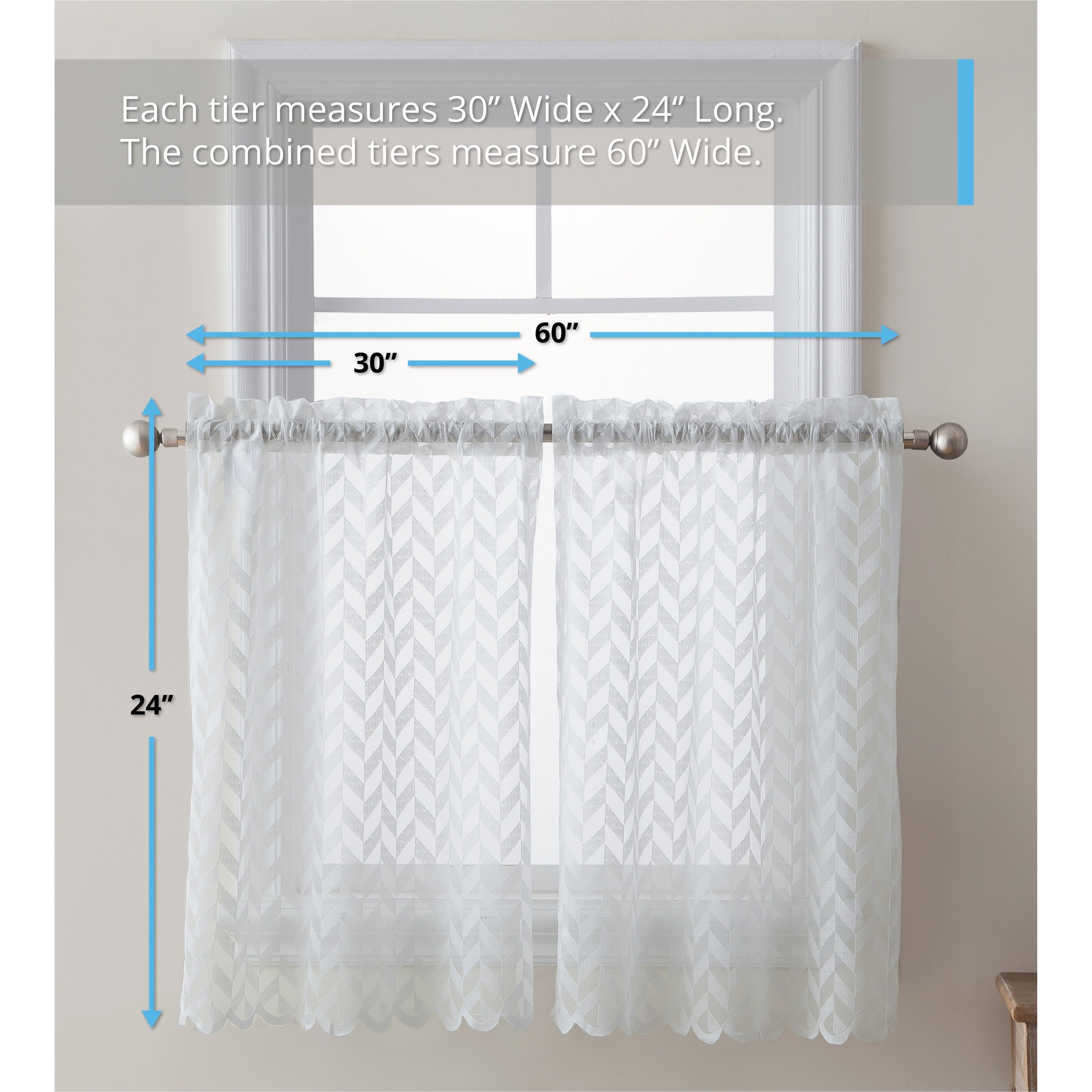 HLC.me Herringbone Lace Sheer Kitchen Cafe Curtain Tiers Swags Valance for Small Windows & Bathroom