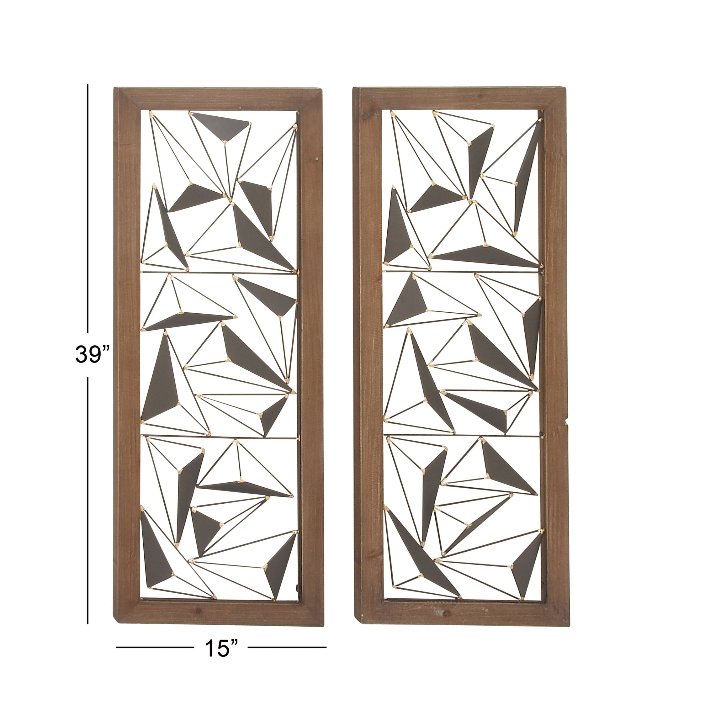 Black Metal Geometric Home Wall Decor with Wood Frame (Set of 2)