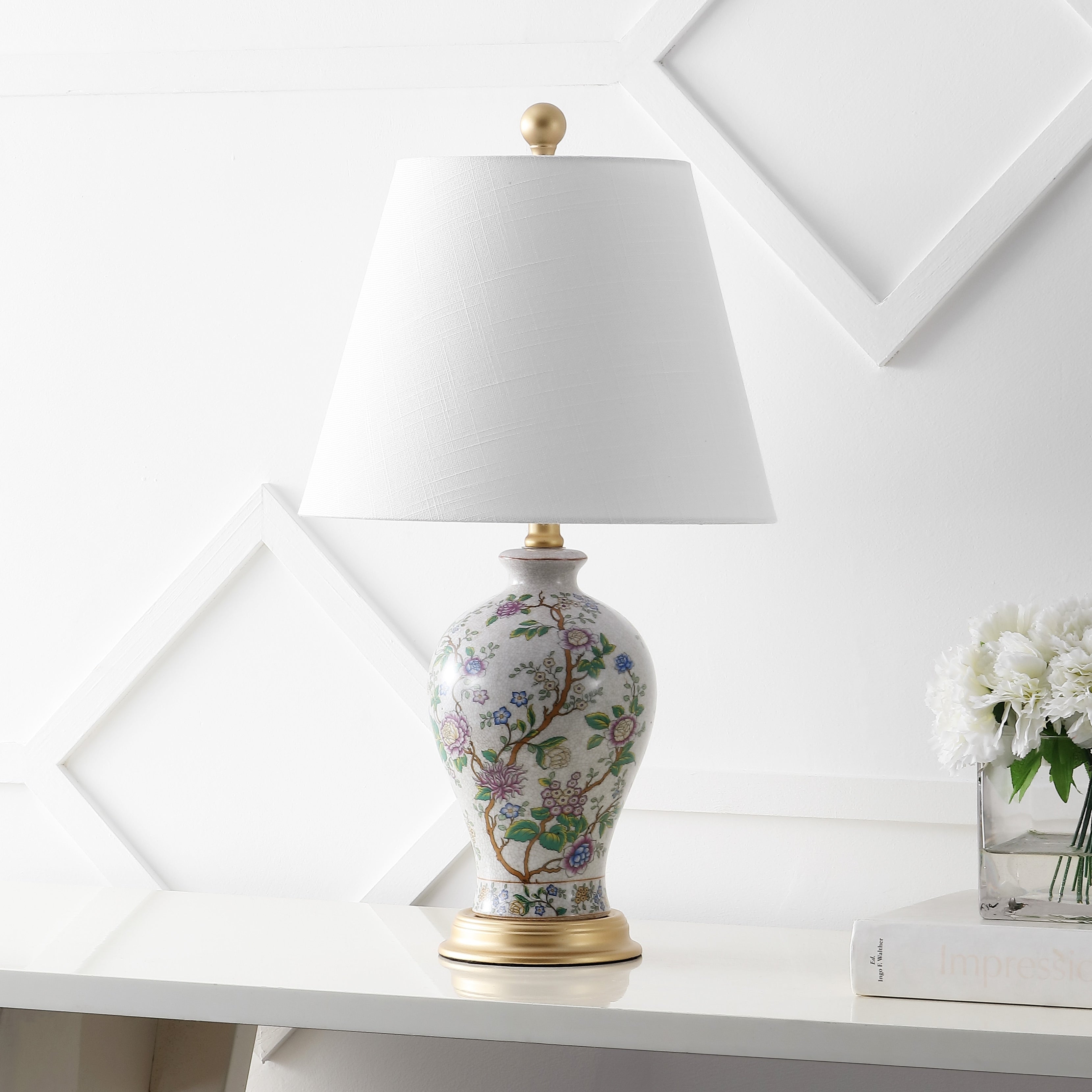 Grace 24 Floral LED Table Lamp, Multi/Brass by JONATHAN Y