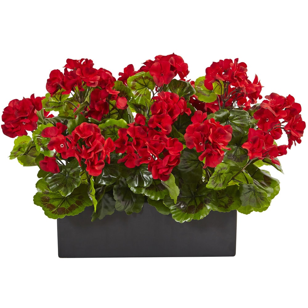 Nearly Natural Silk Artificial Indoor/Outdoor Geranium in Rectangular Planter