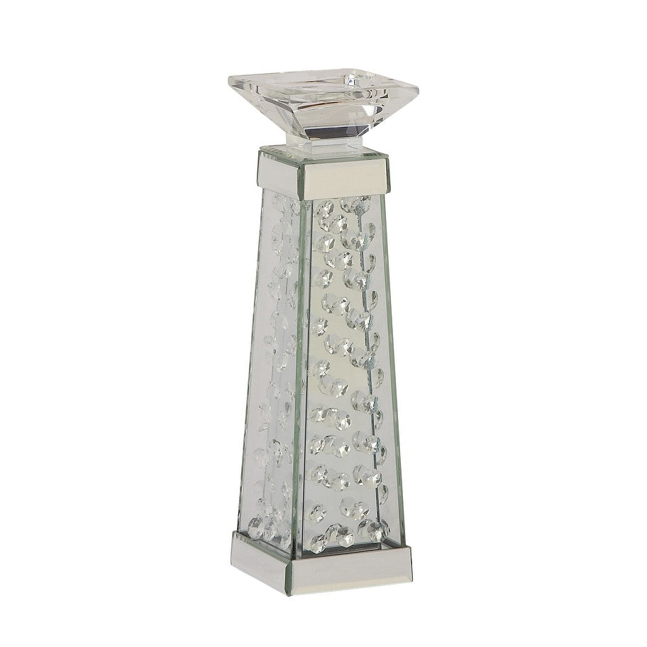 Glass Pillar Candle Holder with Floating Crystals