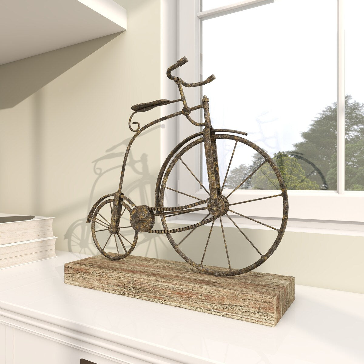 Metal Bike Decorative Sculpture with Wood Base - Black - Roche River Decor