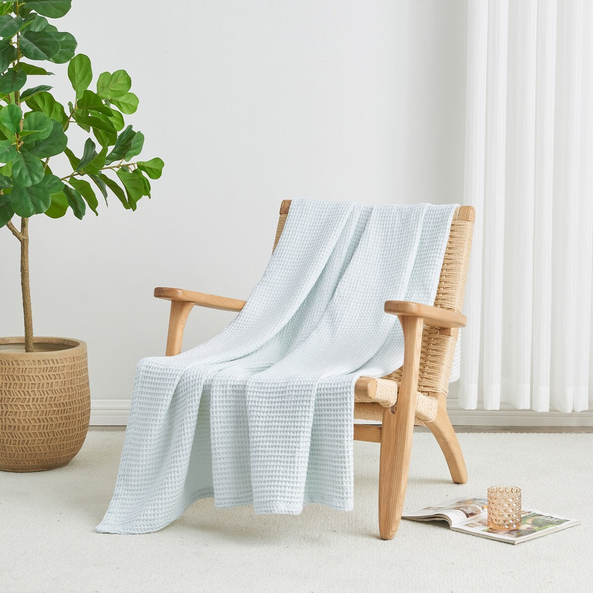 Linery & Co. 100% Cotton All-Season Lightweight Waffle Weave Knit Throw Blanket